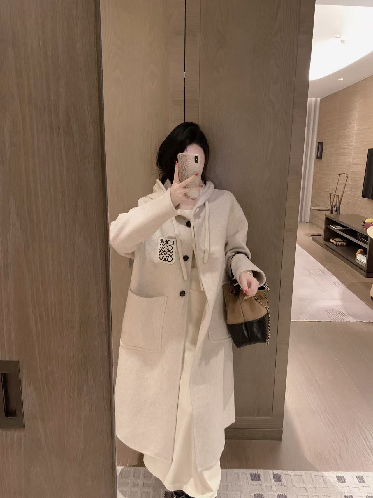 L0WEW フード付きロングカシミアコート【50％割引+送料無料】