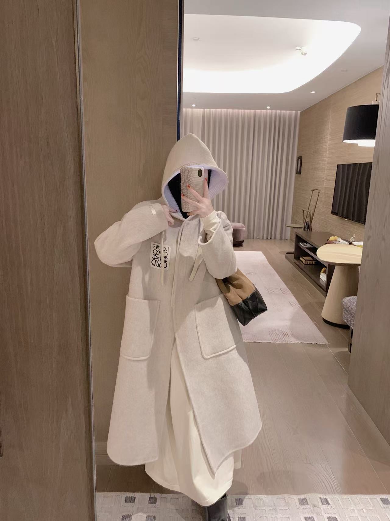 L0WEW フード付きロングカシミアコート【50％割引+送料無料】