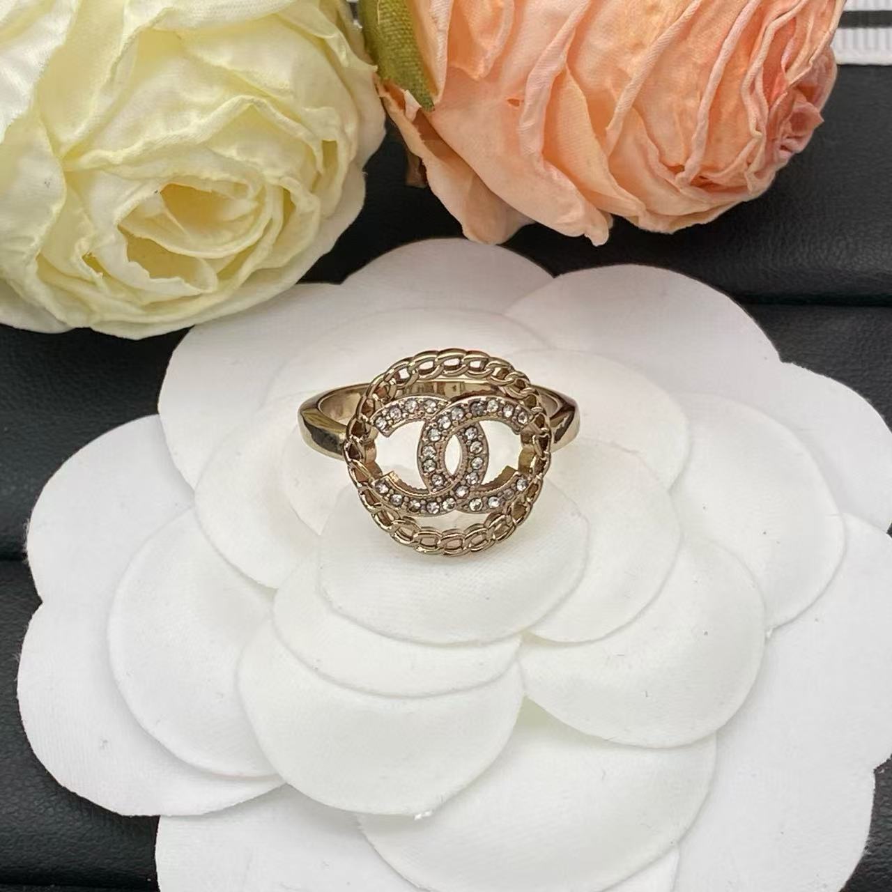 CHANE1 ダブルC ダイヤモンドセット オープンワーク リング【50％割引+送料無料】