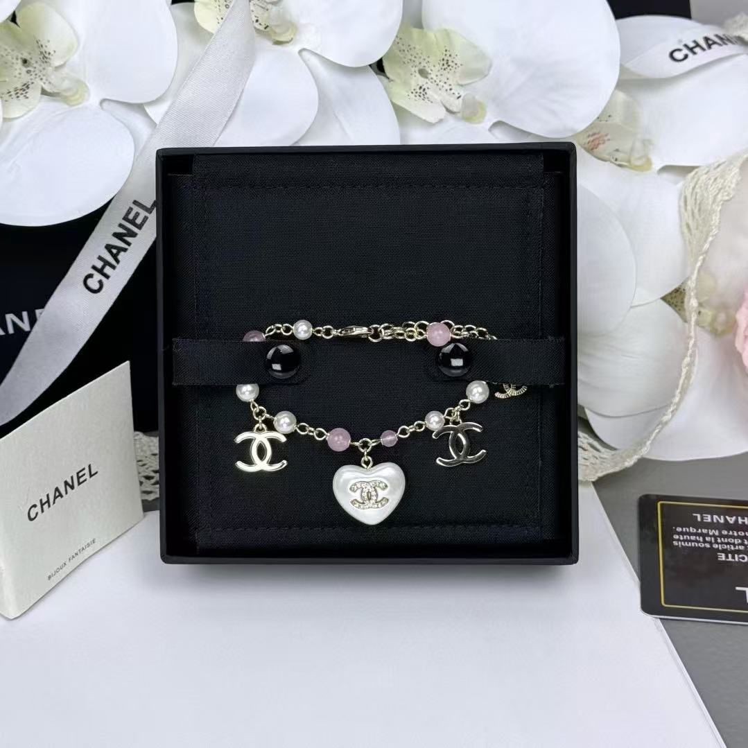CHANE1 ハート ダブルC パールブレスレット【50％割引+送料無料】