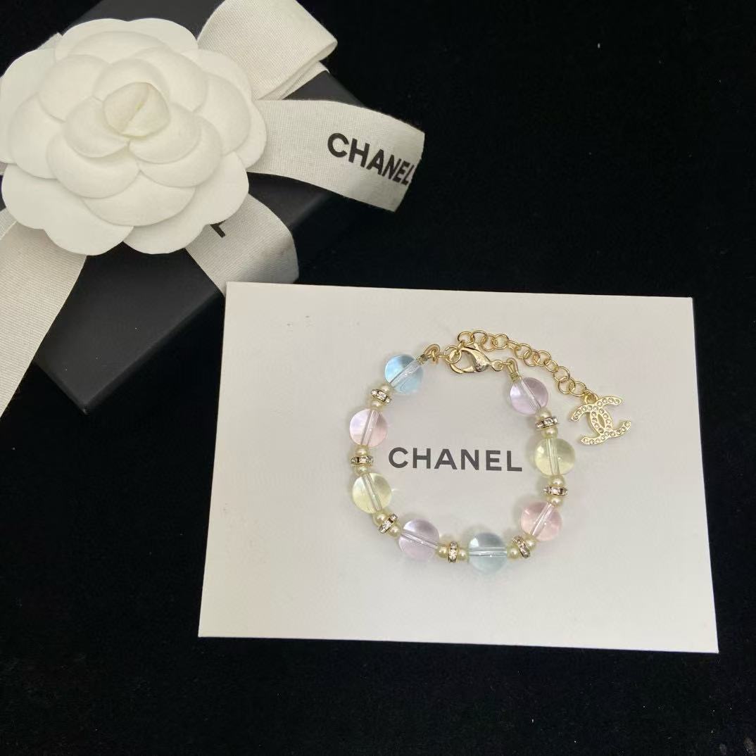 CHANE1 カラーガラス ダブルC ブレスレット【50％割引+送料無料】