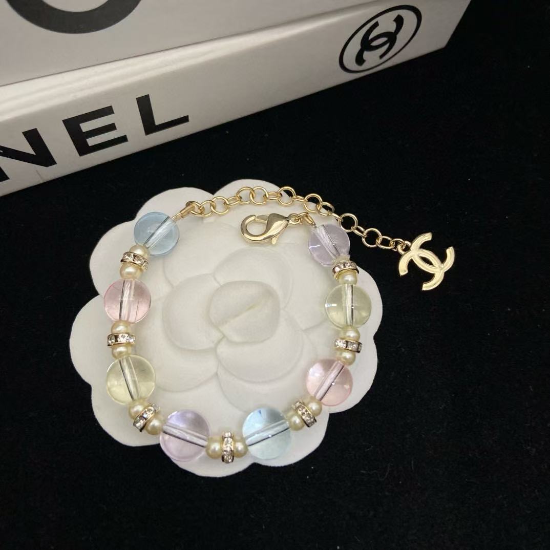 CHANE1 カラーガラス ダブルC ブレスレット【50％割引+送料無料】