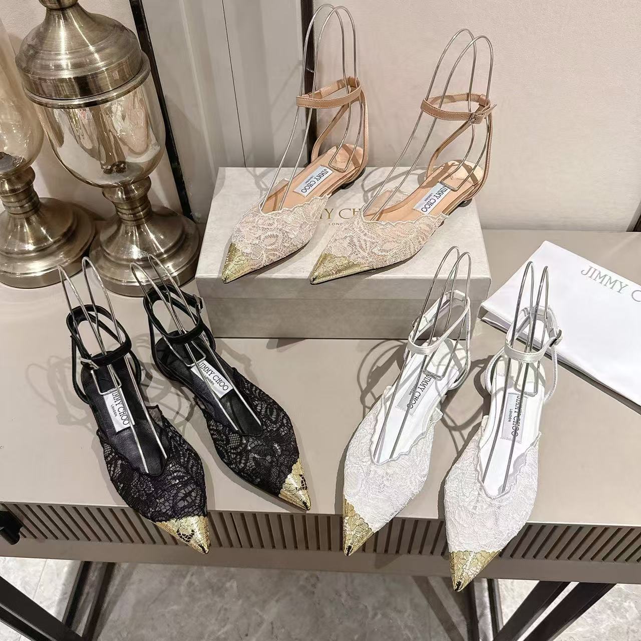 jimmycho0 高品質の刺繍レースフラットシューズ【50％割引+送料無料】