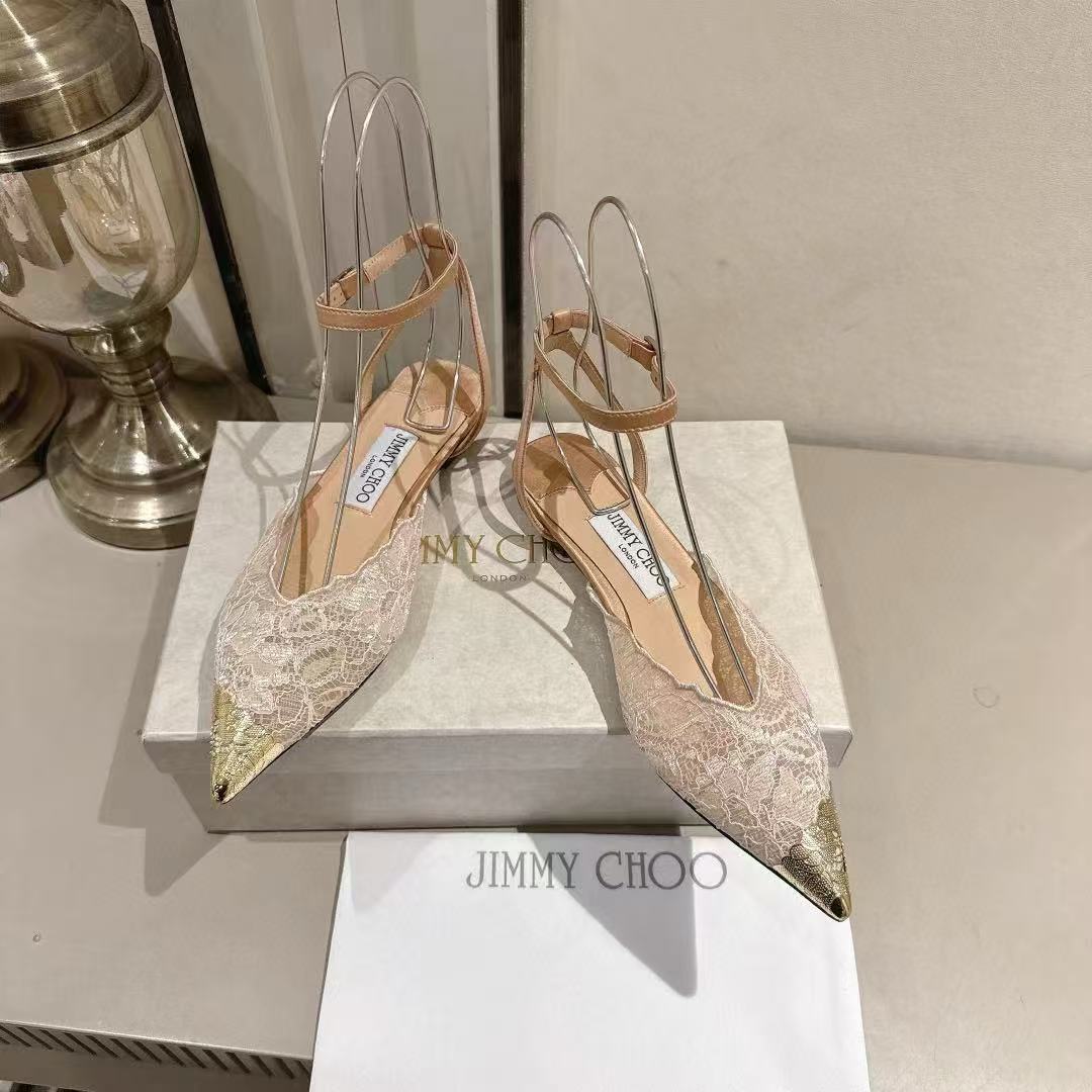 jimmycho0 高品質の刺繍レースフラットシューズ【50％割引+送料無料】