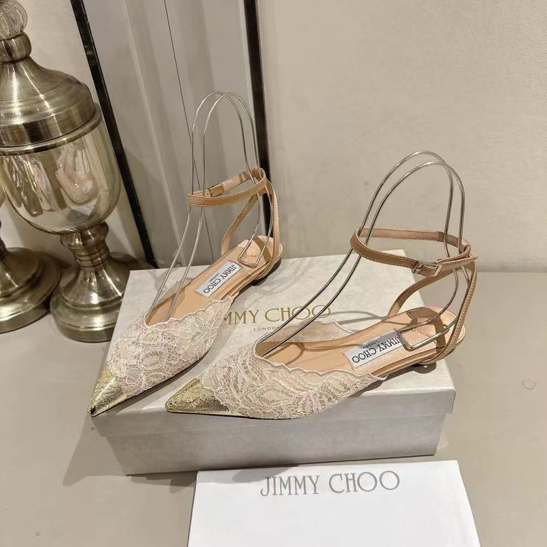 jimmycho0 高品質の刺繍レースフラットシューズ【50％割引+送料無料】