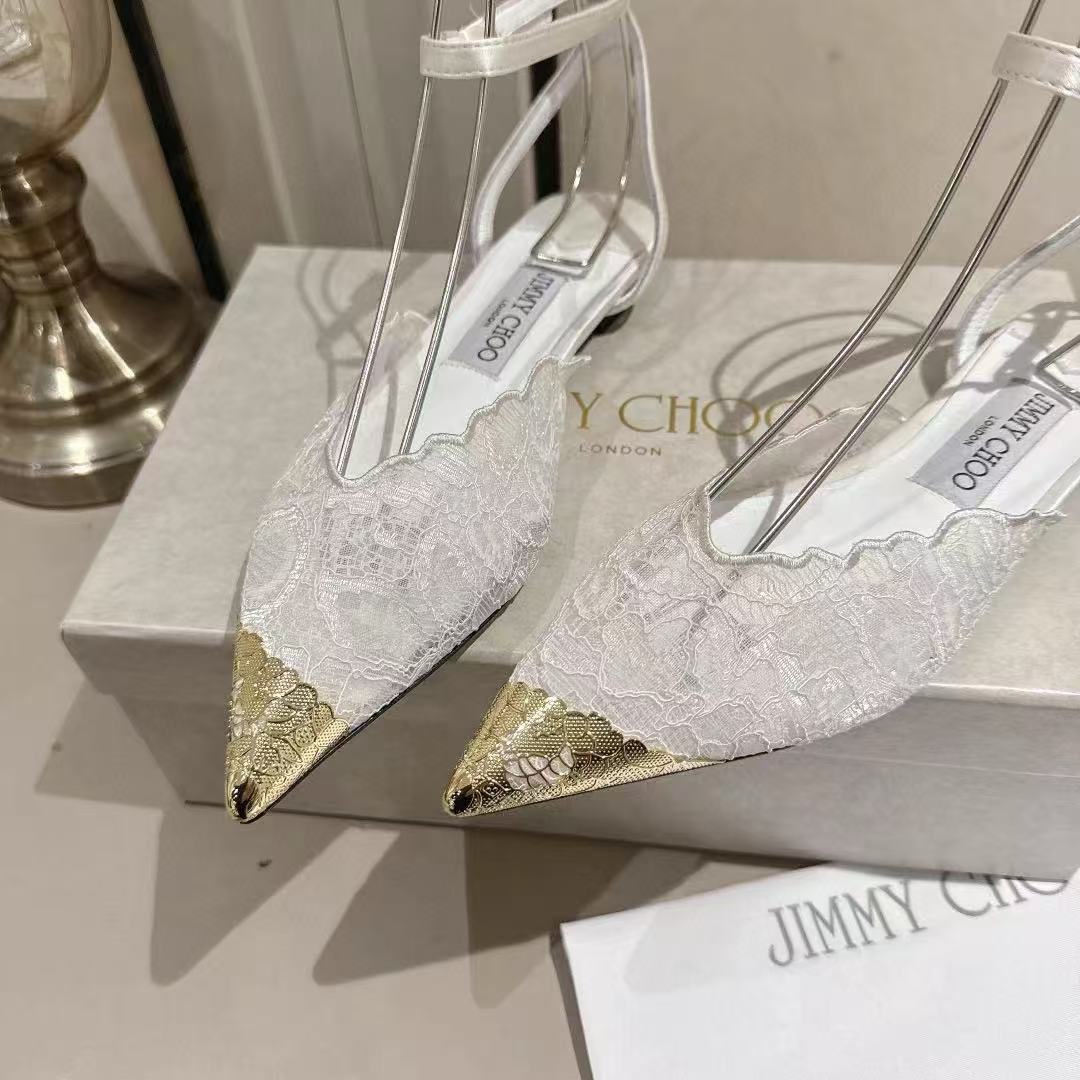 jimmycho0 高品質の刺繍レースフラットシューズ【50％割引+送料無料】