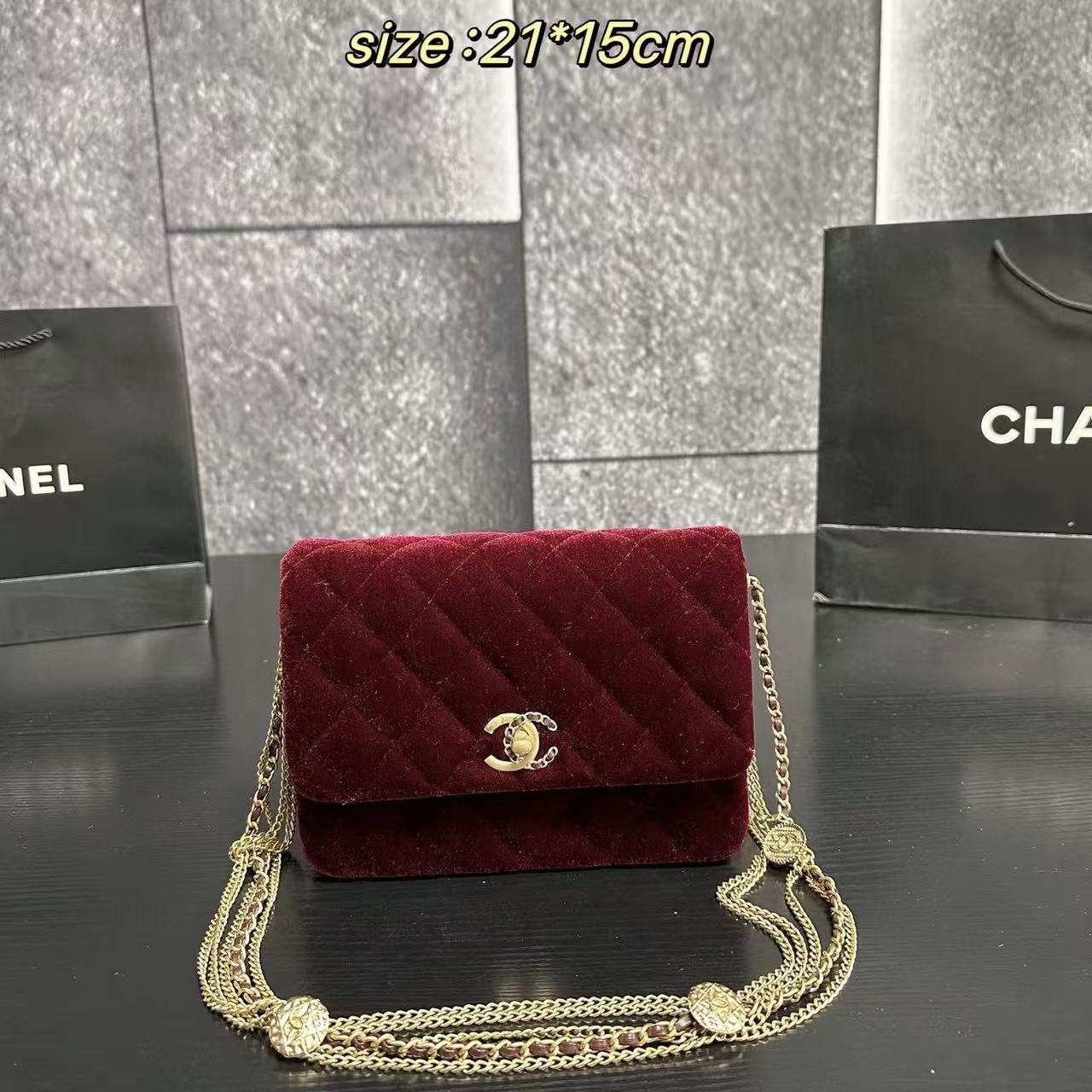 CHANE1 ベルベットチェーンショルダー/クロスボディバッグ【50％割引+送料無料】