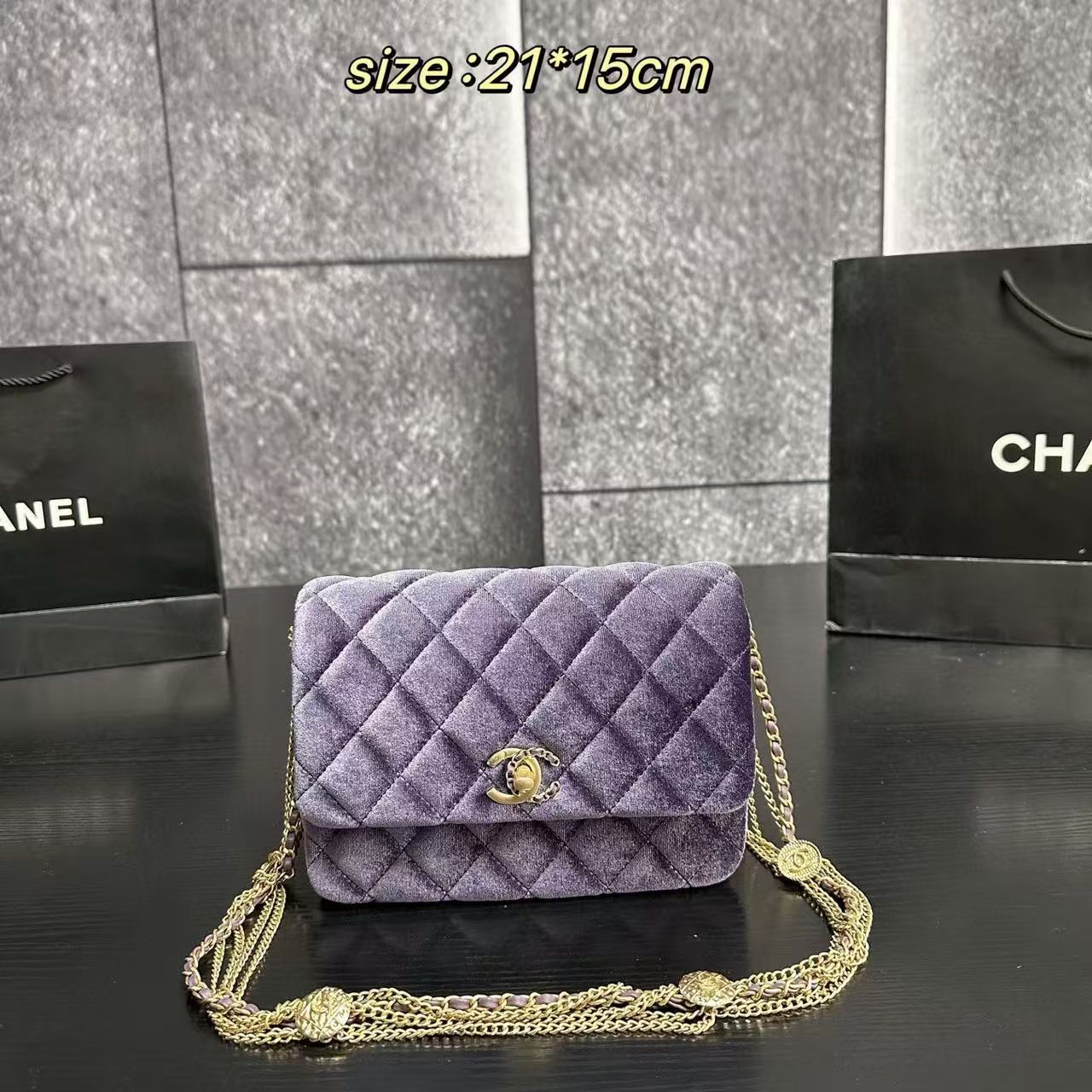 CHANE1 ベルベットチェーンショルダー/クロスボディバッグ【50％割引+送料無料】