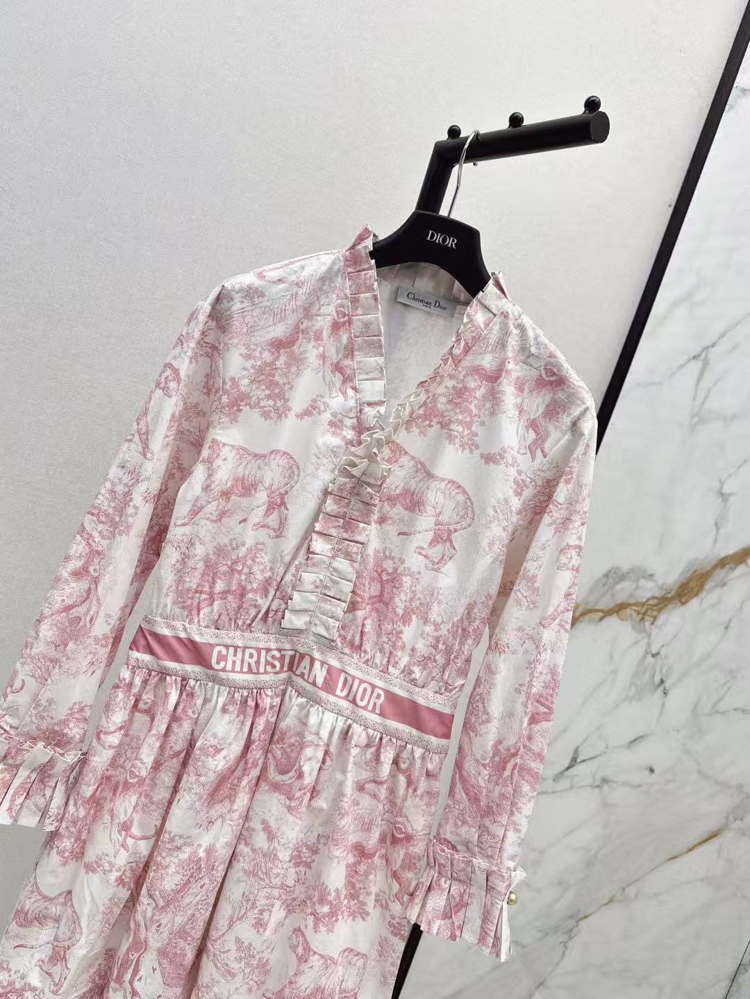 DIOR ラッフルプリント ロングスリーブ ドレス【50％割引+送料無料】