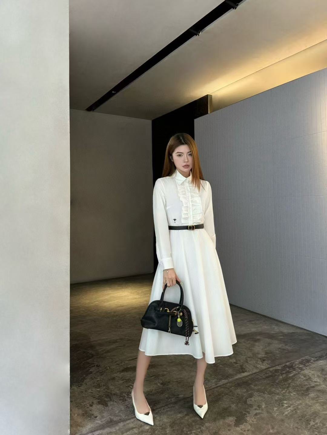 DIOR ラッフル ロングスリーブ ドレス【50％割引+送料無料】