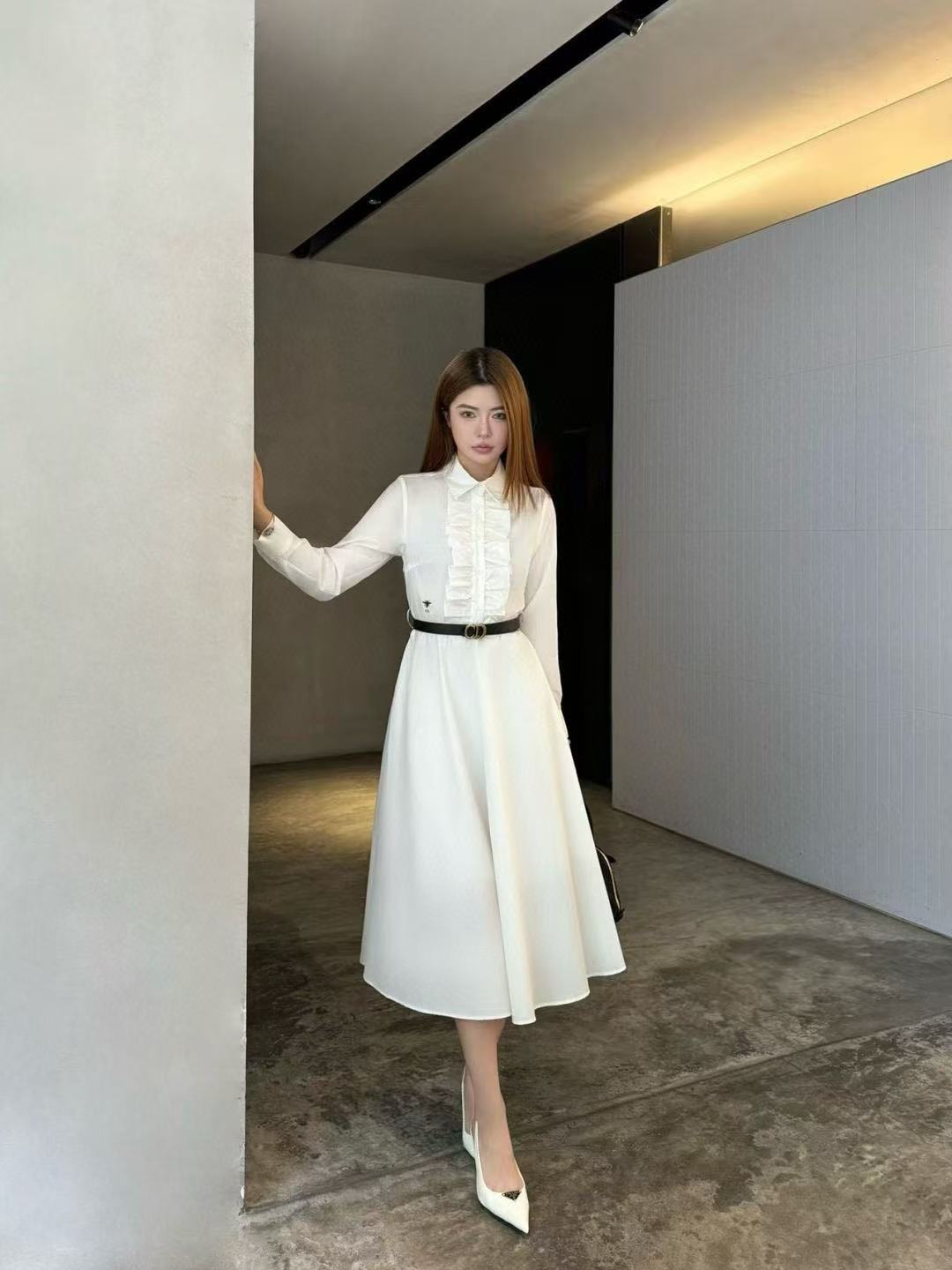 DIOR ラッフル ロングスリーブ ドレス【50％割引+送料無料】