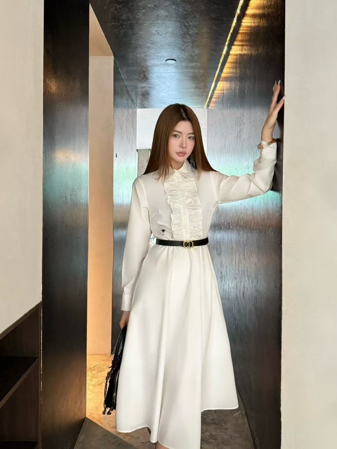 DIOR ラッフル ロングスリーブ ドレス【50％割引+送料無料】