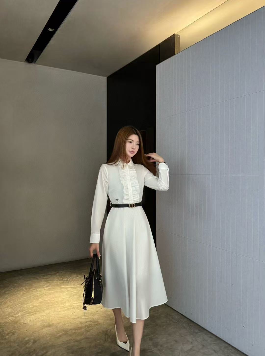 DIOR ラッフル ロングスリーブ ドレス【50％割引+送料無料】