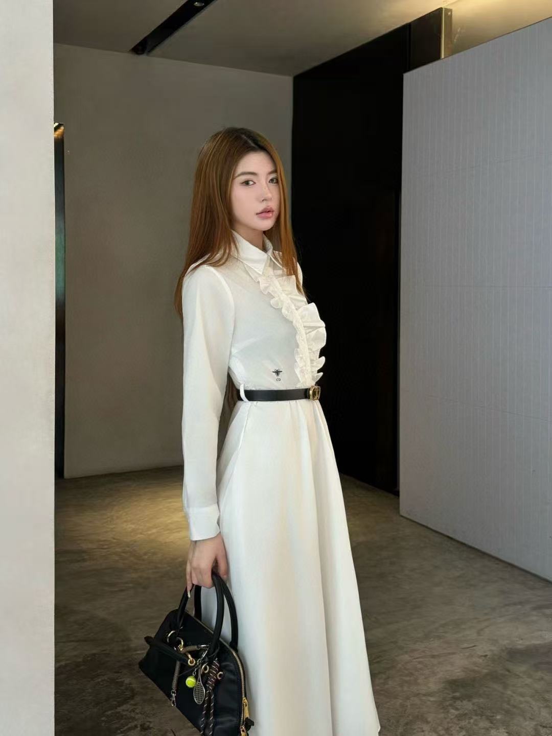 DIOR ラッフル ロングスリーブ ドレス【50％割引+送料無料】