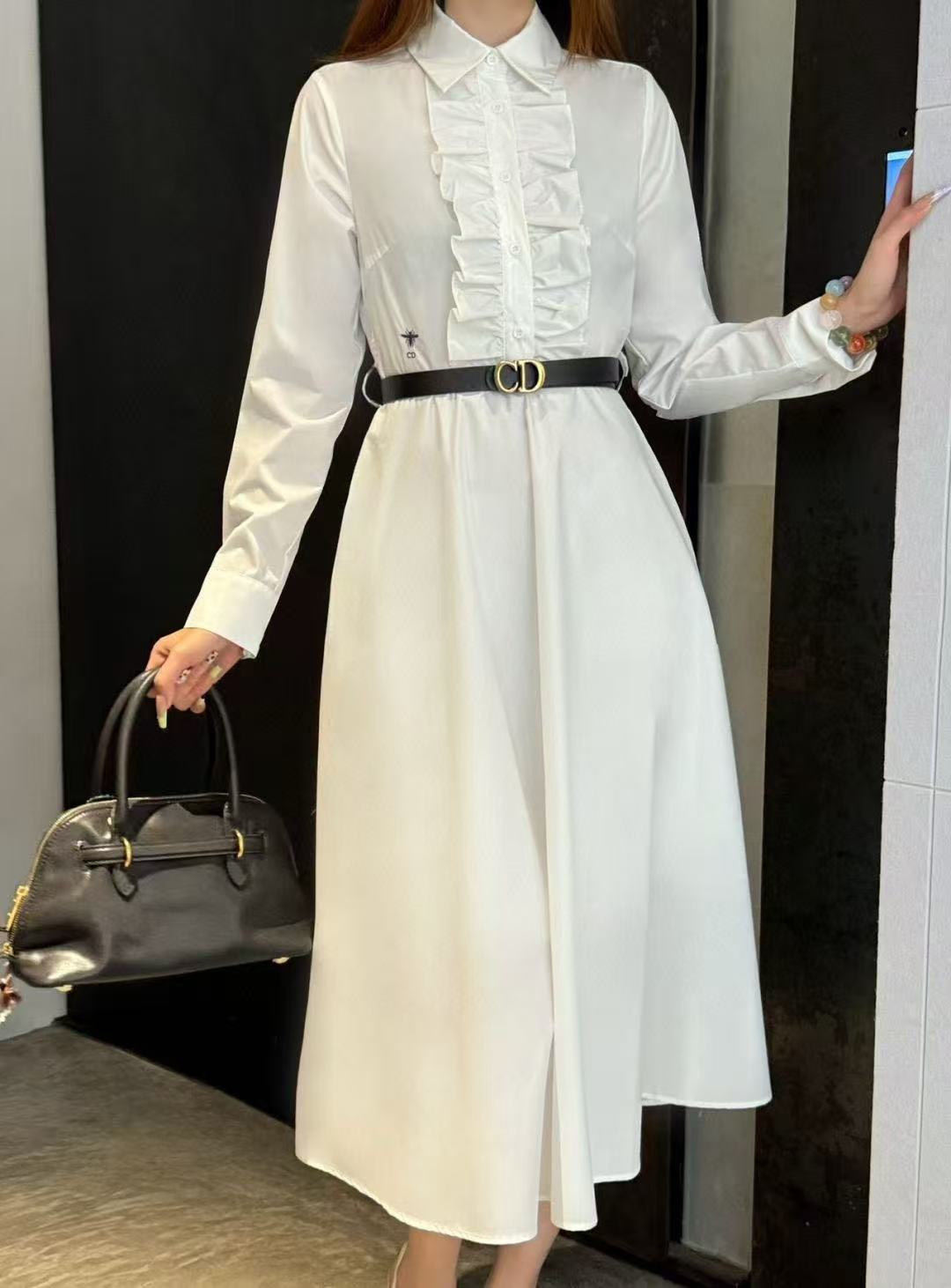 DIOR ラッフル ロングスリーブ ドレス【50％割引+送料無料】