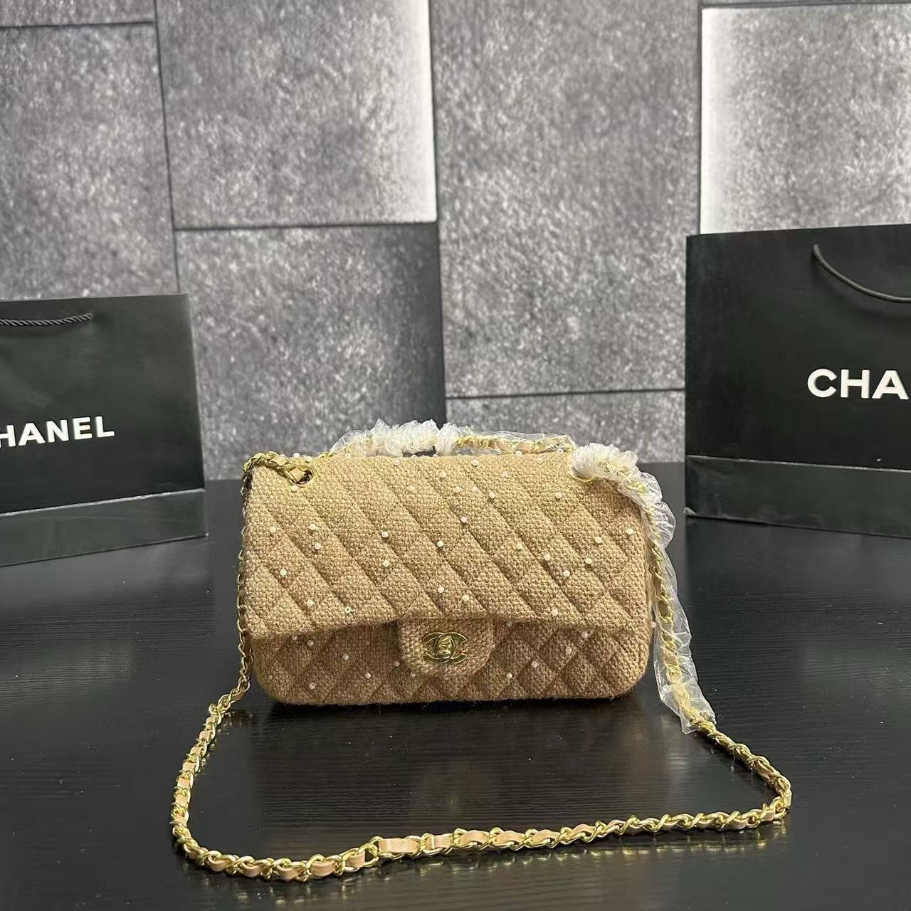 CHANE1CF クラシックウールパールチェーンバッグ【50％割引+送料無料】