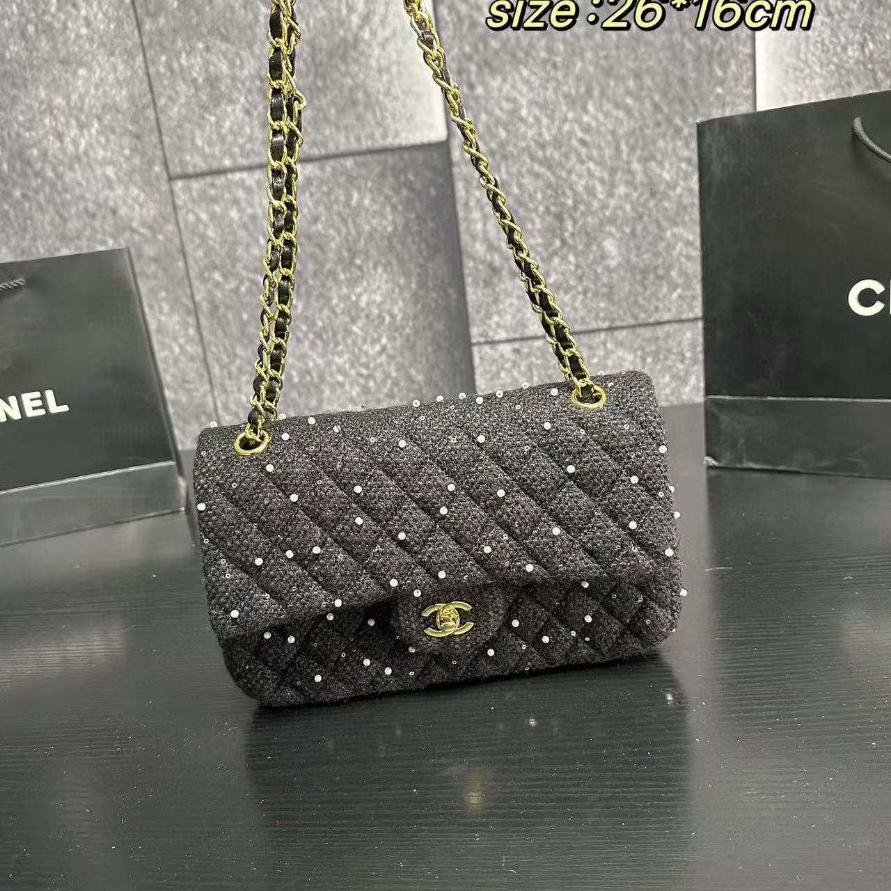 CHANE1CF クラシックウールパールチェーンバッグ【50％割引+送料無料】