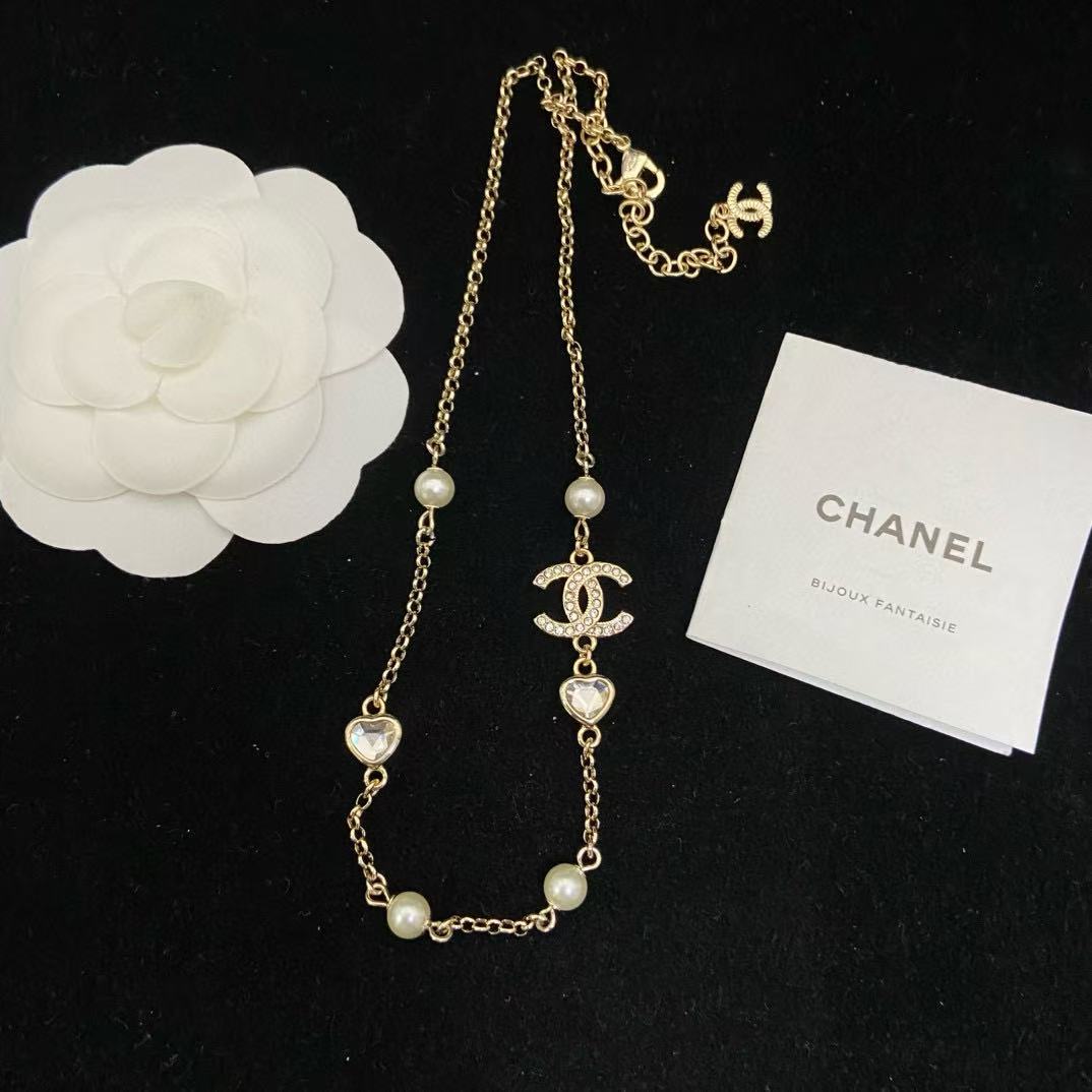 CHANE1 ダブルC ハート パールネックレス【50％割引+送料無料】
