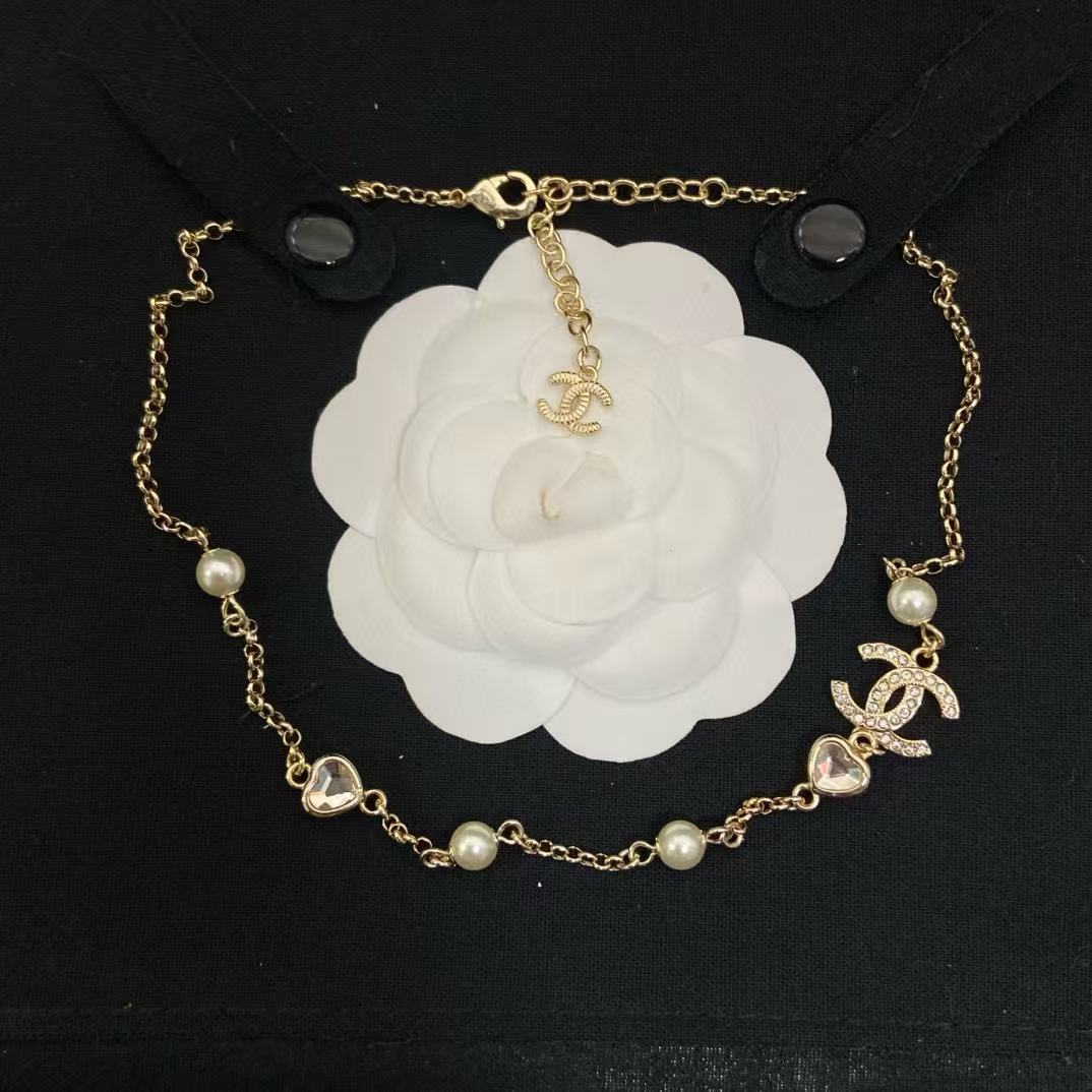 CHANE1 ダブルC ハート パールネックレス【50％割引+送料無料】