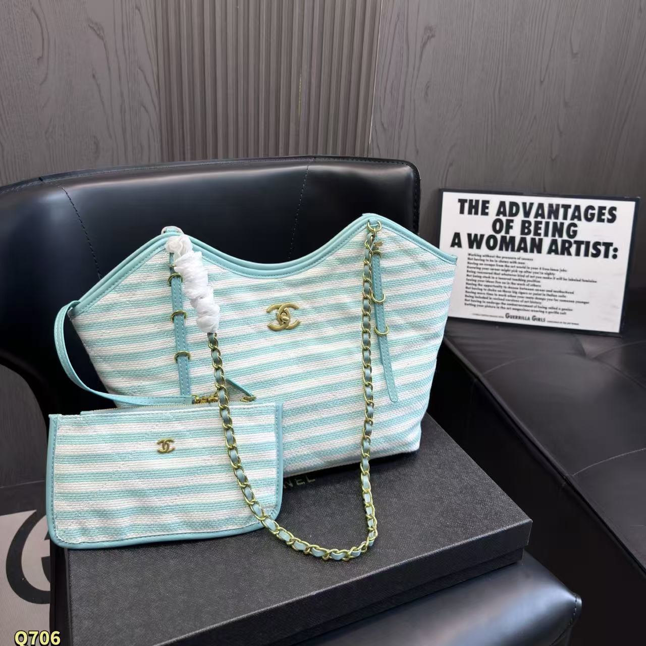 CHANE1 チェーンストライプビーチバッグ【50％割引+送料無料】