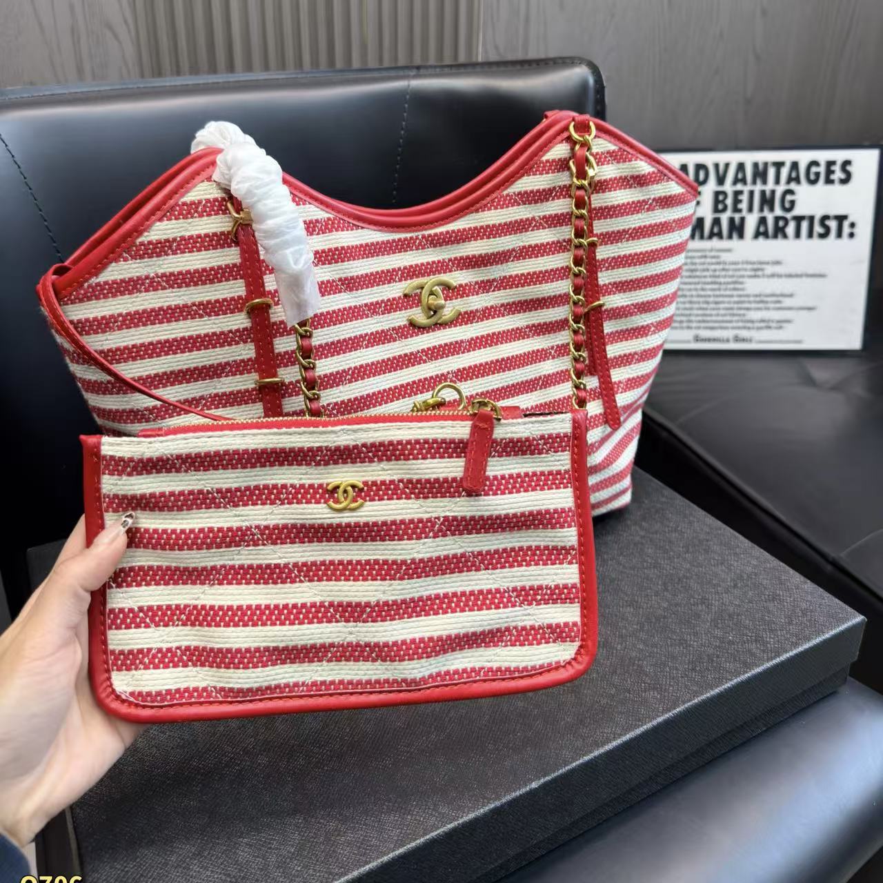 CHANE1 チェーンストライプビーチバッグ【50％割引+送料無料】