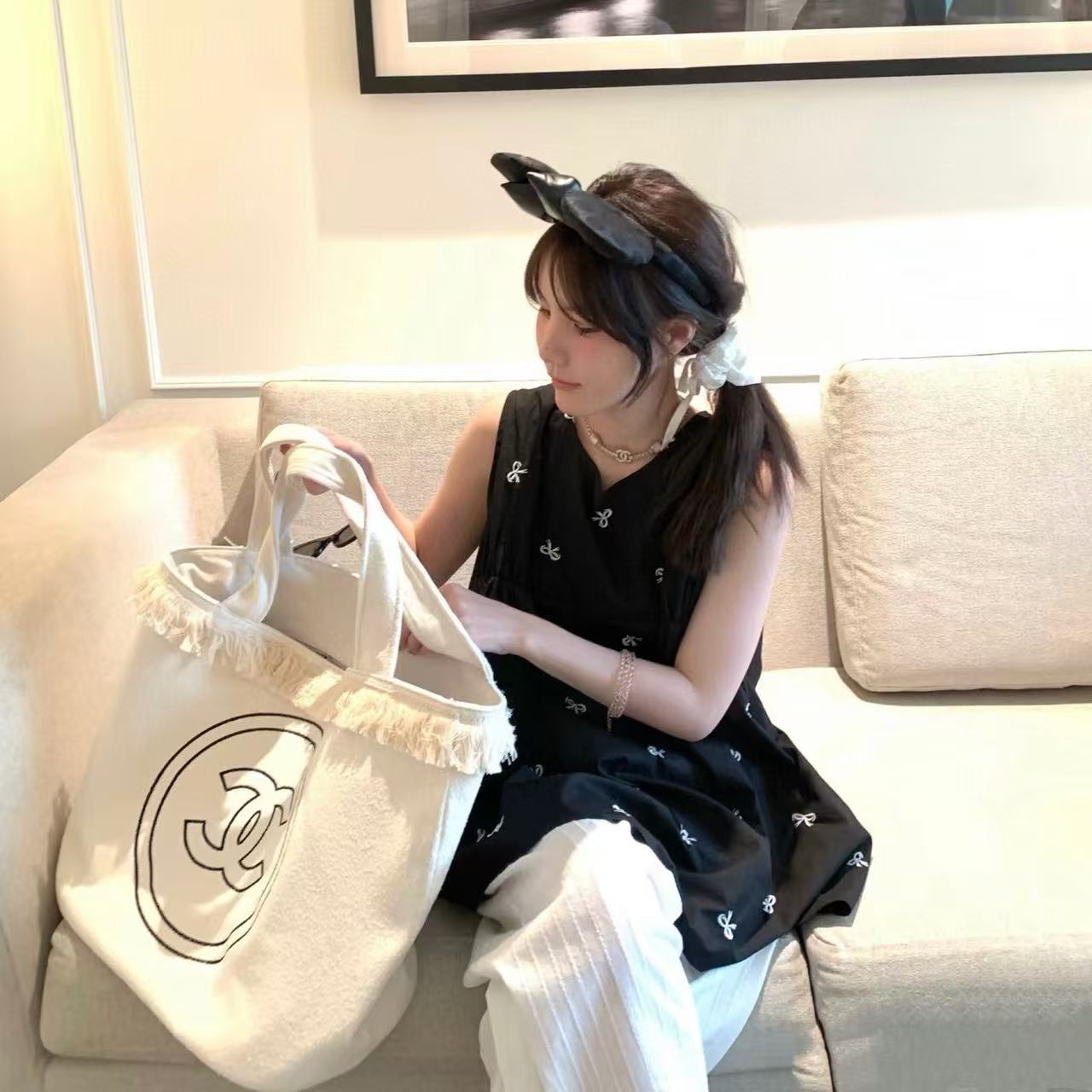 CHANE1 ダブルC タオル ショッピングバッグ【50％割引+送料無料】