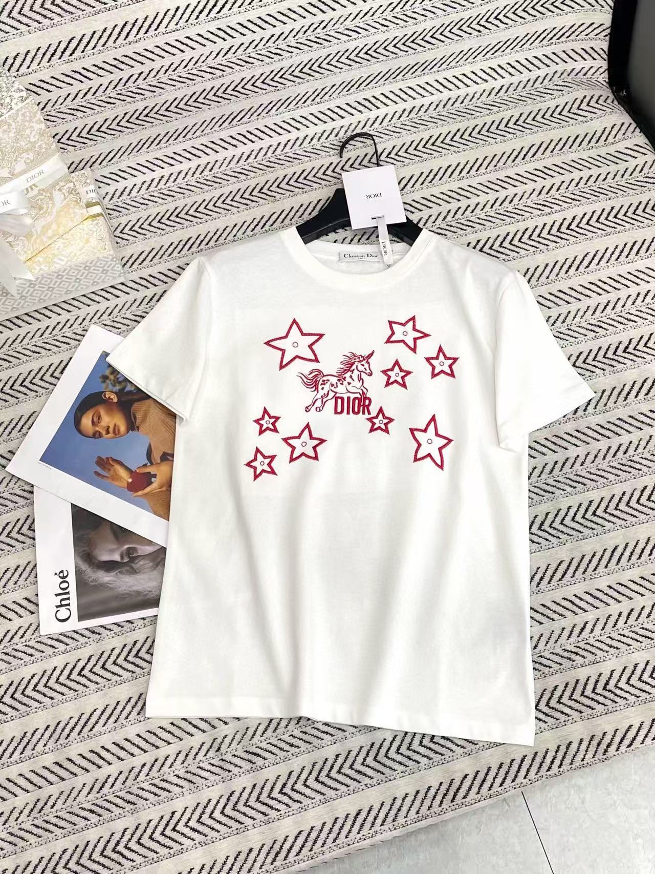 DIOR 刺繍入り五芒星Tシャツ【50％割引+送料無料】