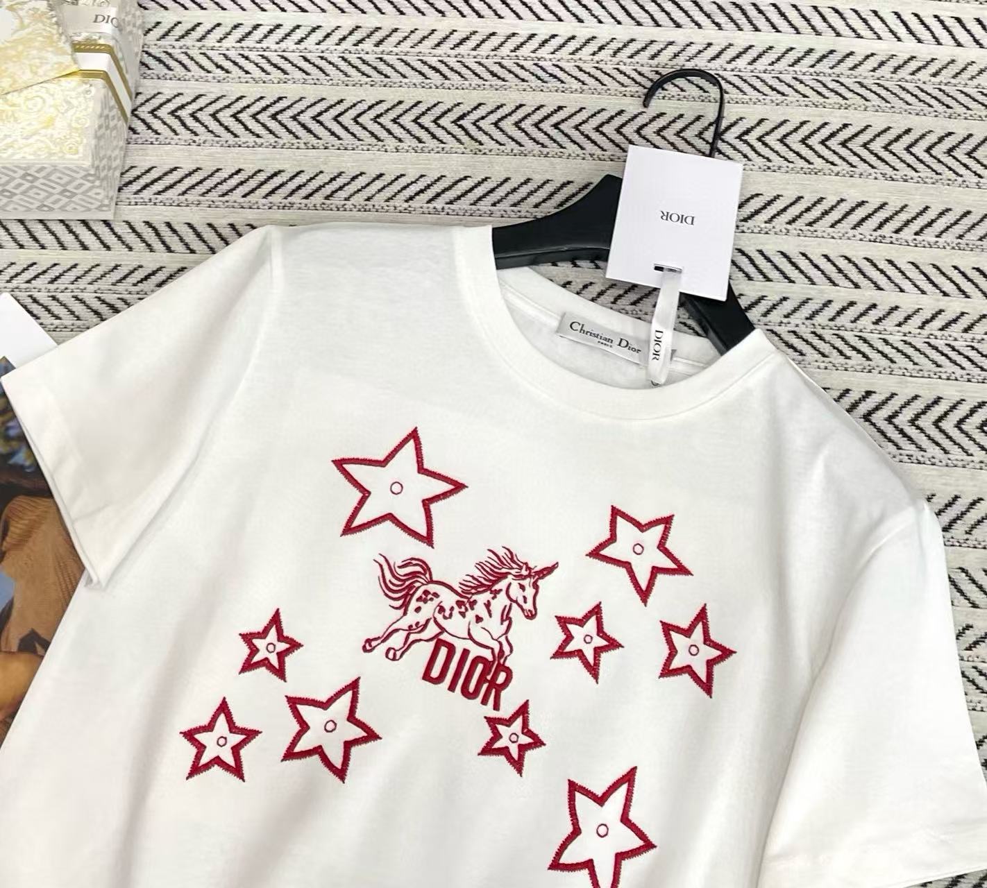 DIOR 刺繍入り五芒星Tシャツ【50％割引+送料無料】