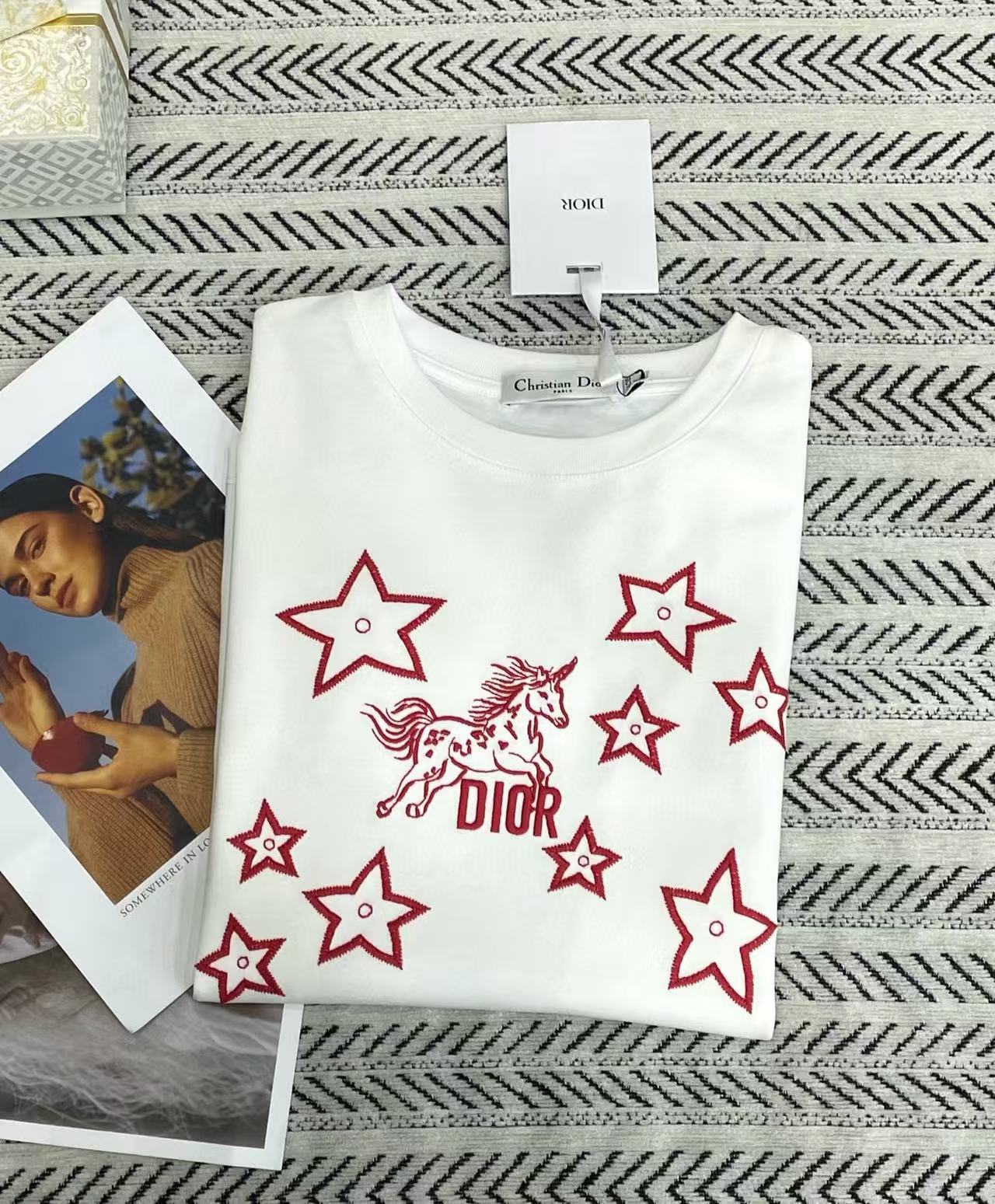 DIOR 刺繍入り五芒星Tシャツ【50％割引+送料無料】