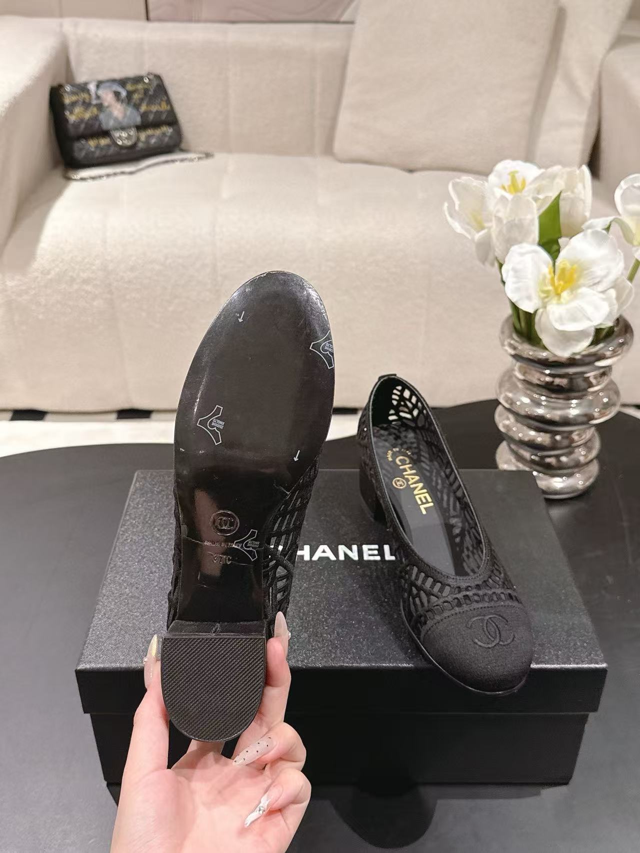 CHANE1 高品質ダブルC 中空ローヒールシューズ【50％割引+送料無料】