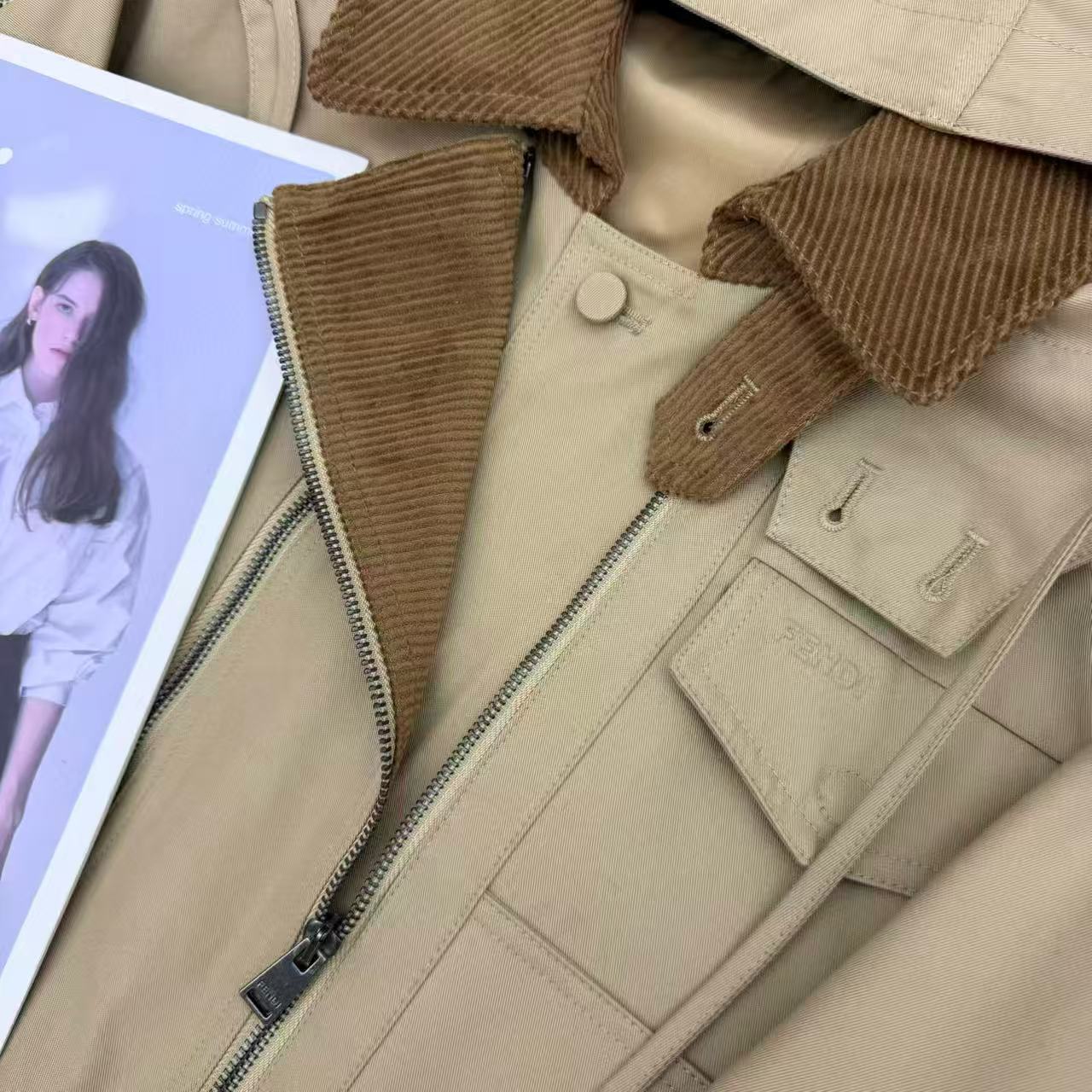 FEND1 フード付きトレンチコート ショートジャケット【50％割引+送料無料】