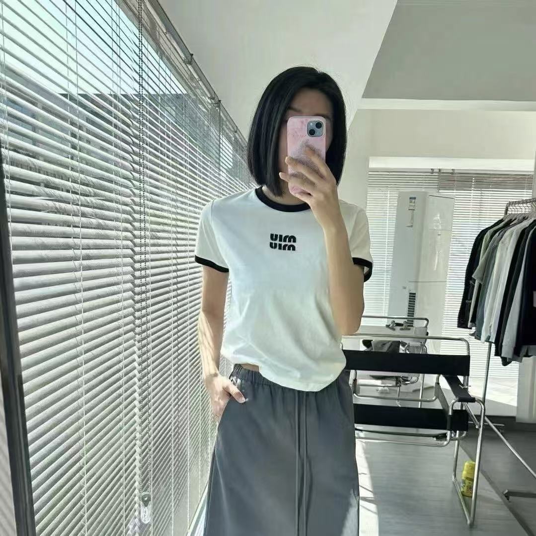 M1UM1U シンプルカラーブロックTシャツ【50％割引+送料無料】