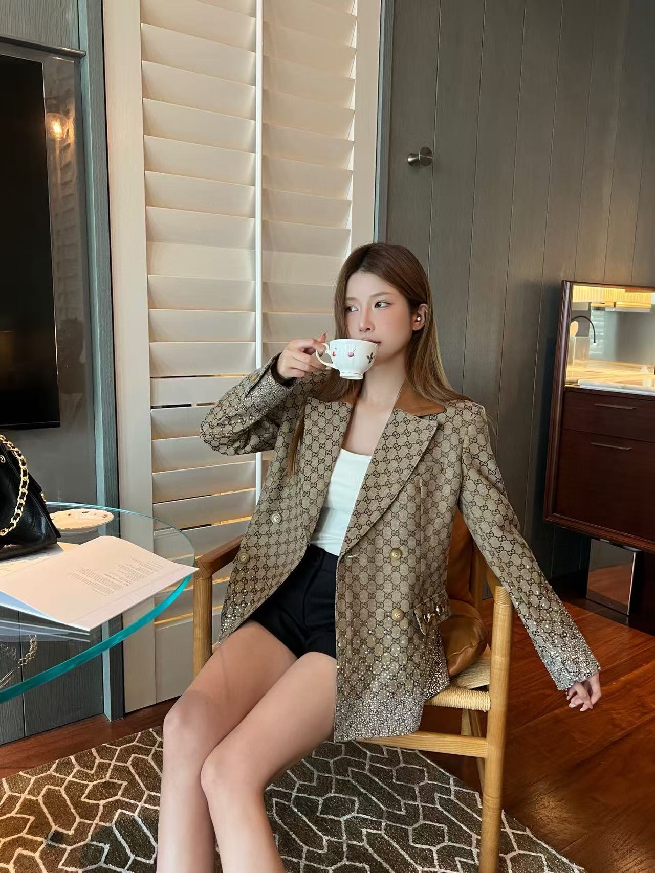 GUCC1 ジャカードラペルスーツジャケット【50％割引+送料無料】