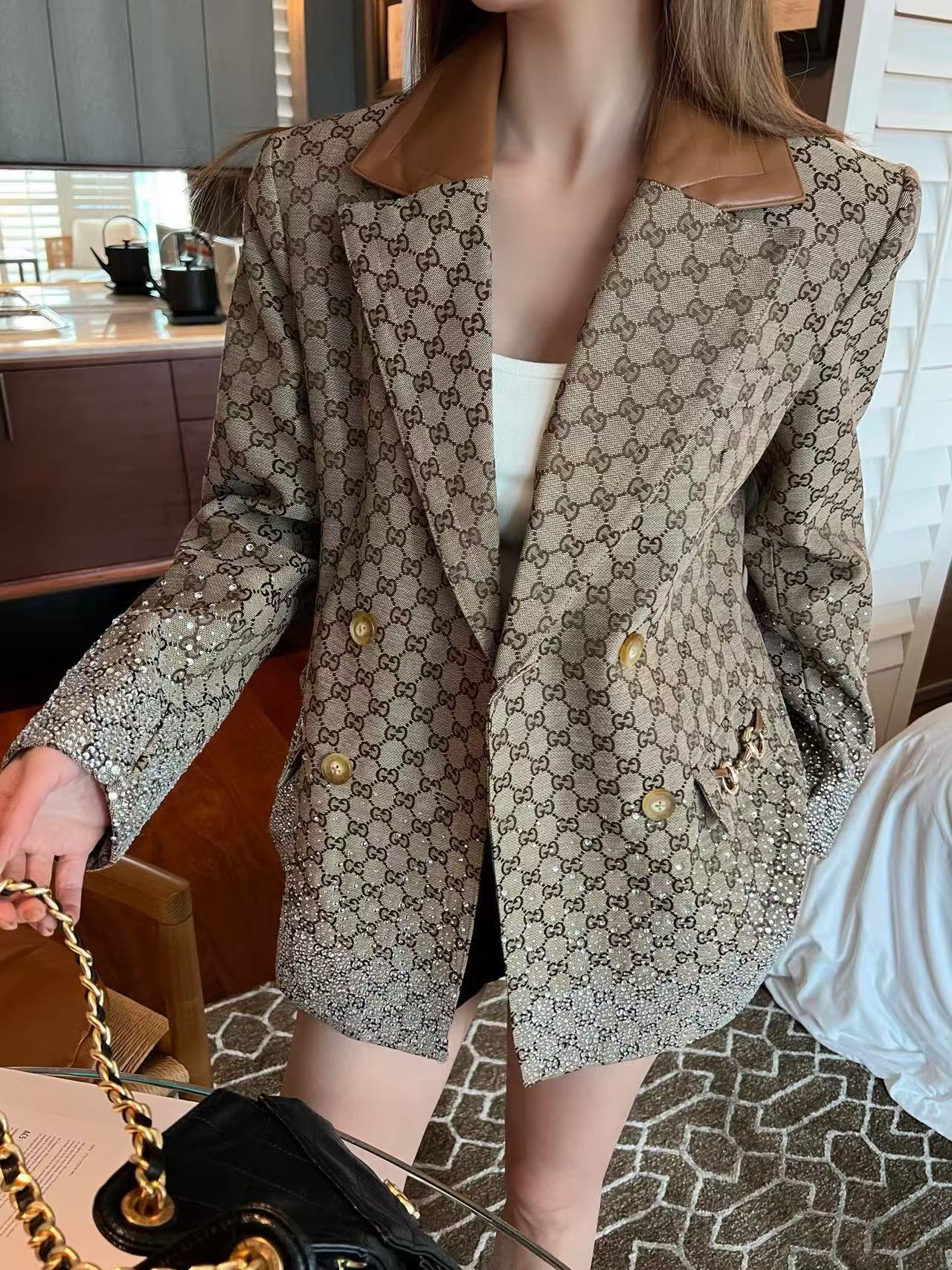 GUCC1 ジャカードラペルスーツジャケット【50％割引+送料無料】