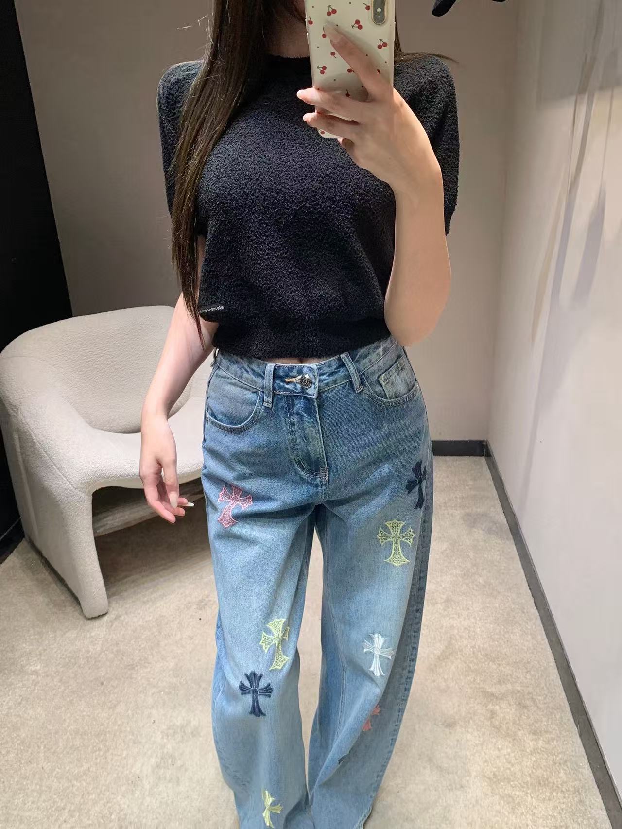 Chr0me Heartsクロス刺繍ジーンズ【50％割引+送料無料】