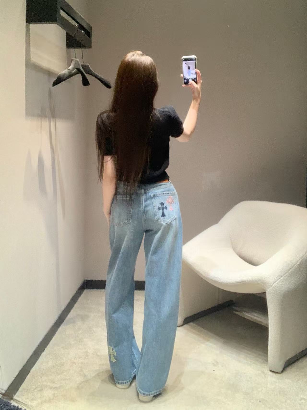 Chr0me Heartsクロス刺繍ジーンズ【50％割引+送料無料】