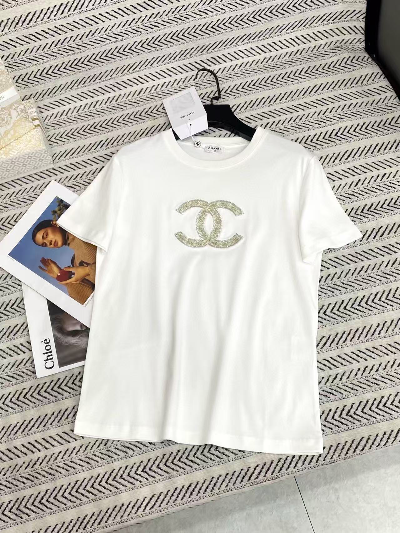 CHANE1 ダブルC 刺繍 金糸 Tシャツ【50％割引+送料無料】