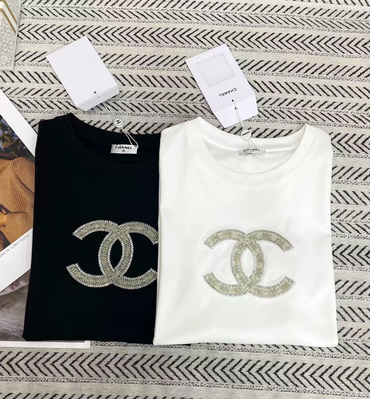 CHANE1 ダブルC 刺繍 金糸 Tシャツ【50％割引+送料無料】