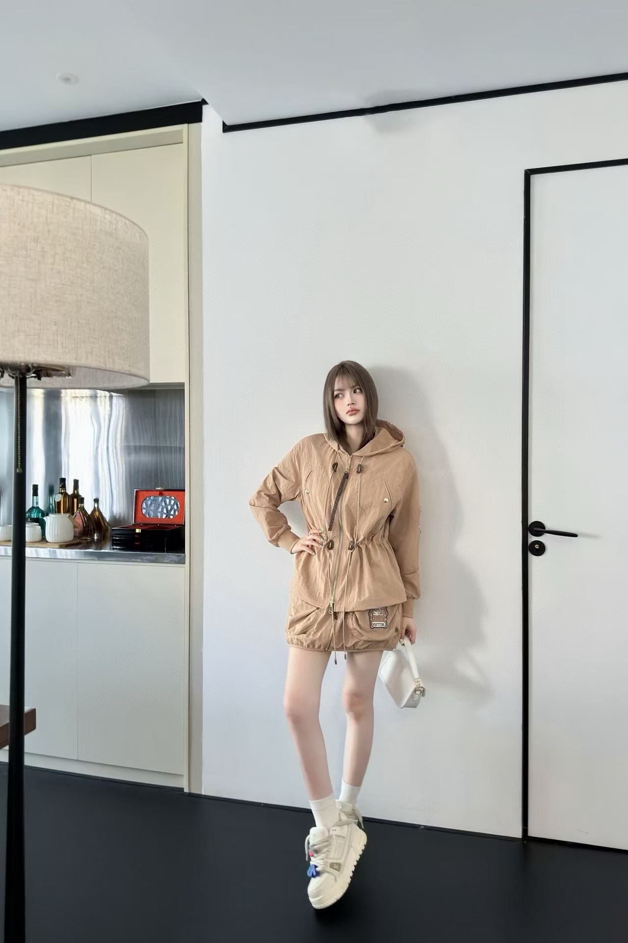 CHANE1 フード付きジャケット+スカート ツーピースセット【50％割引+送料無料】