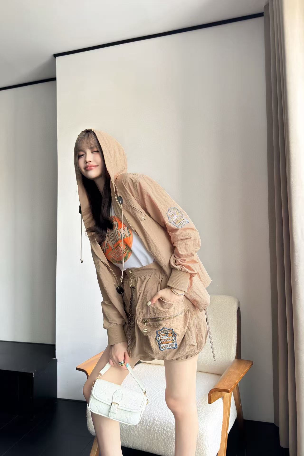 CHANE1 フード付きジャケット+スカート ツーピースセット【50％割引+送料無料】