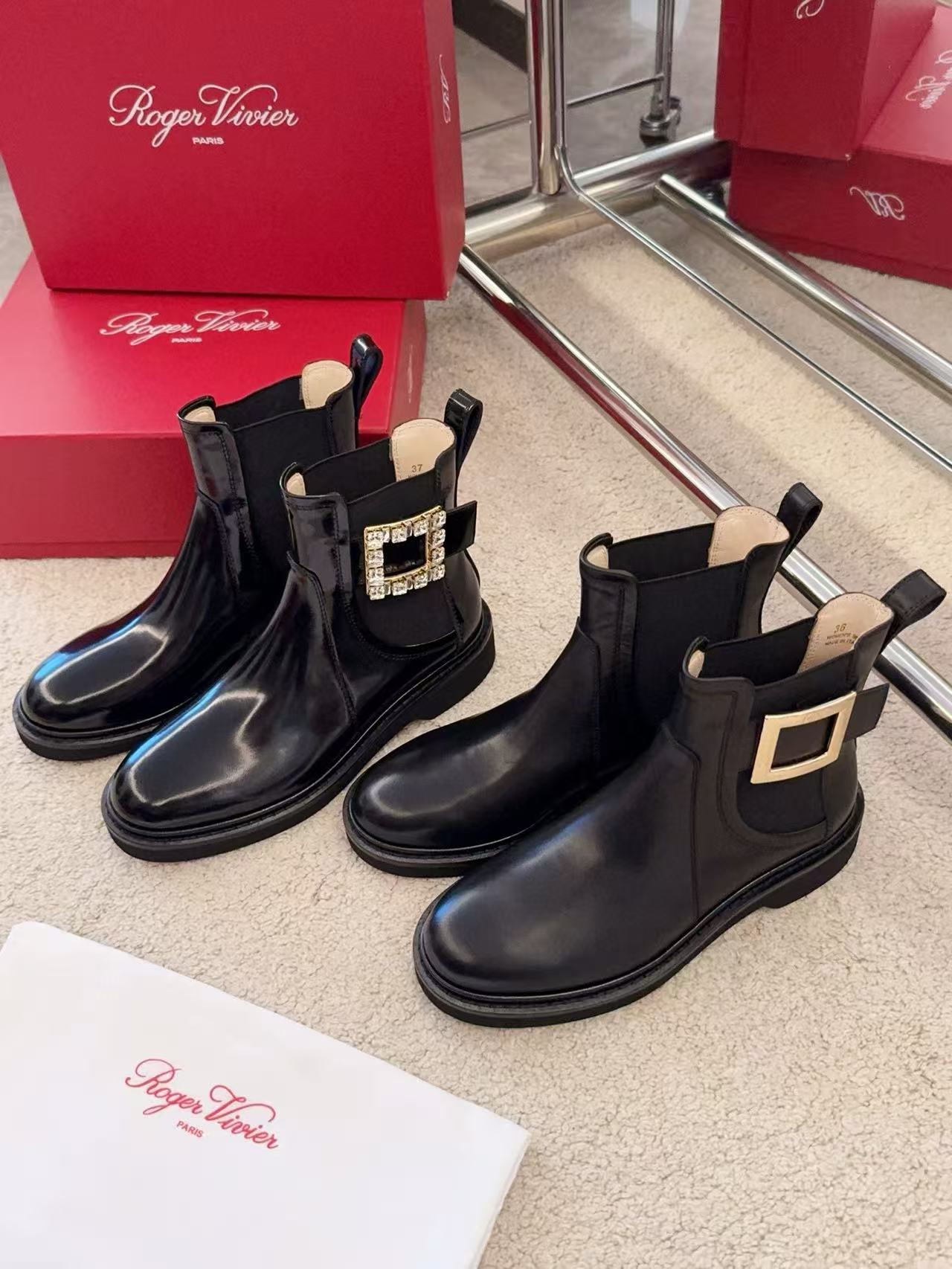 R0ger Vivier高品質のスクエアバックルアンクルブーツ【50％割引+送料無料】