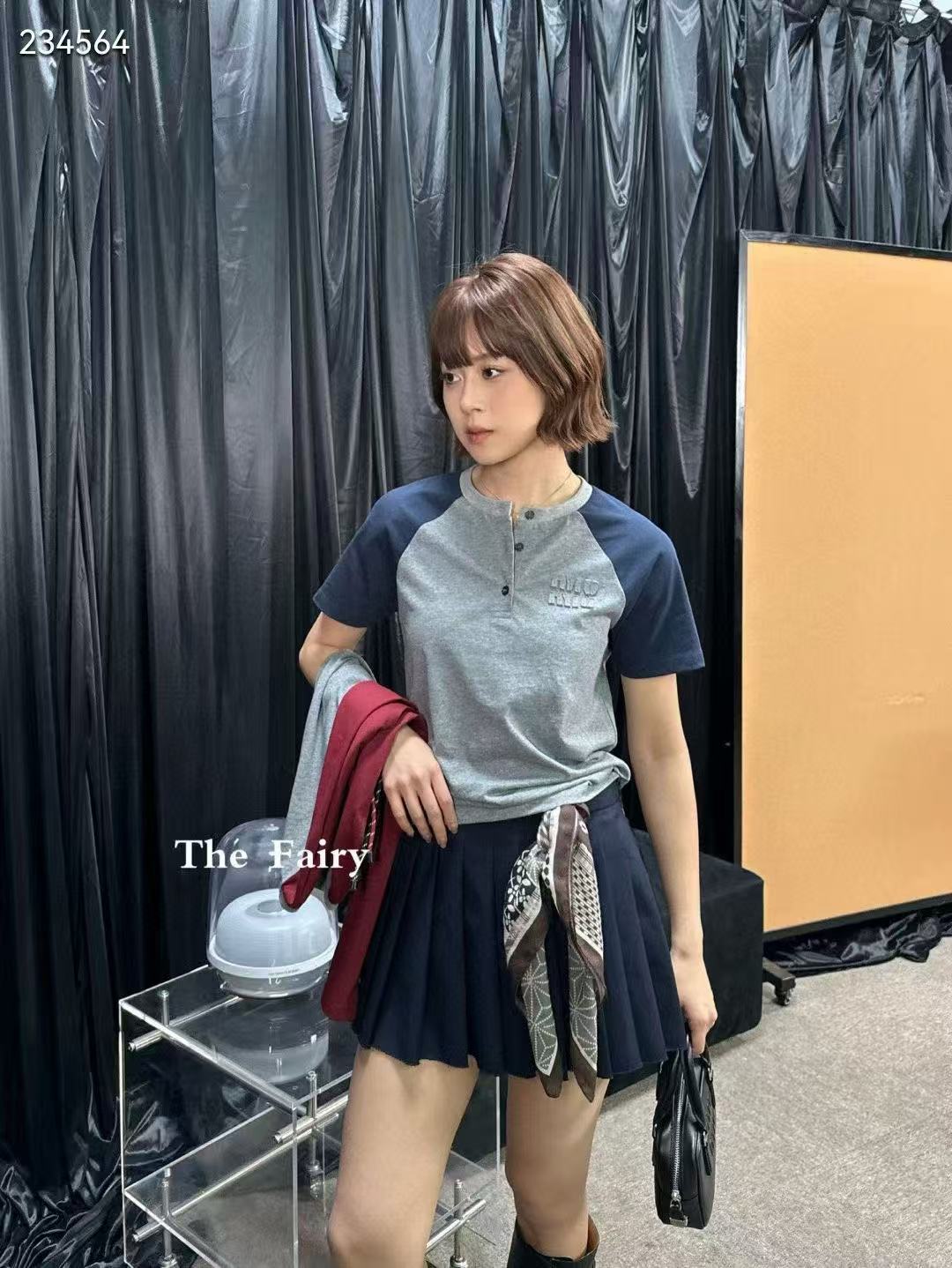 M1UM1U カラーブロック ボタンアップ Tシャツ【50％割引+送料無料】