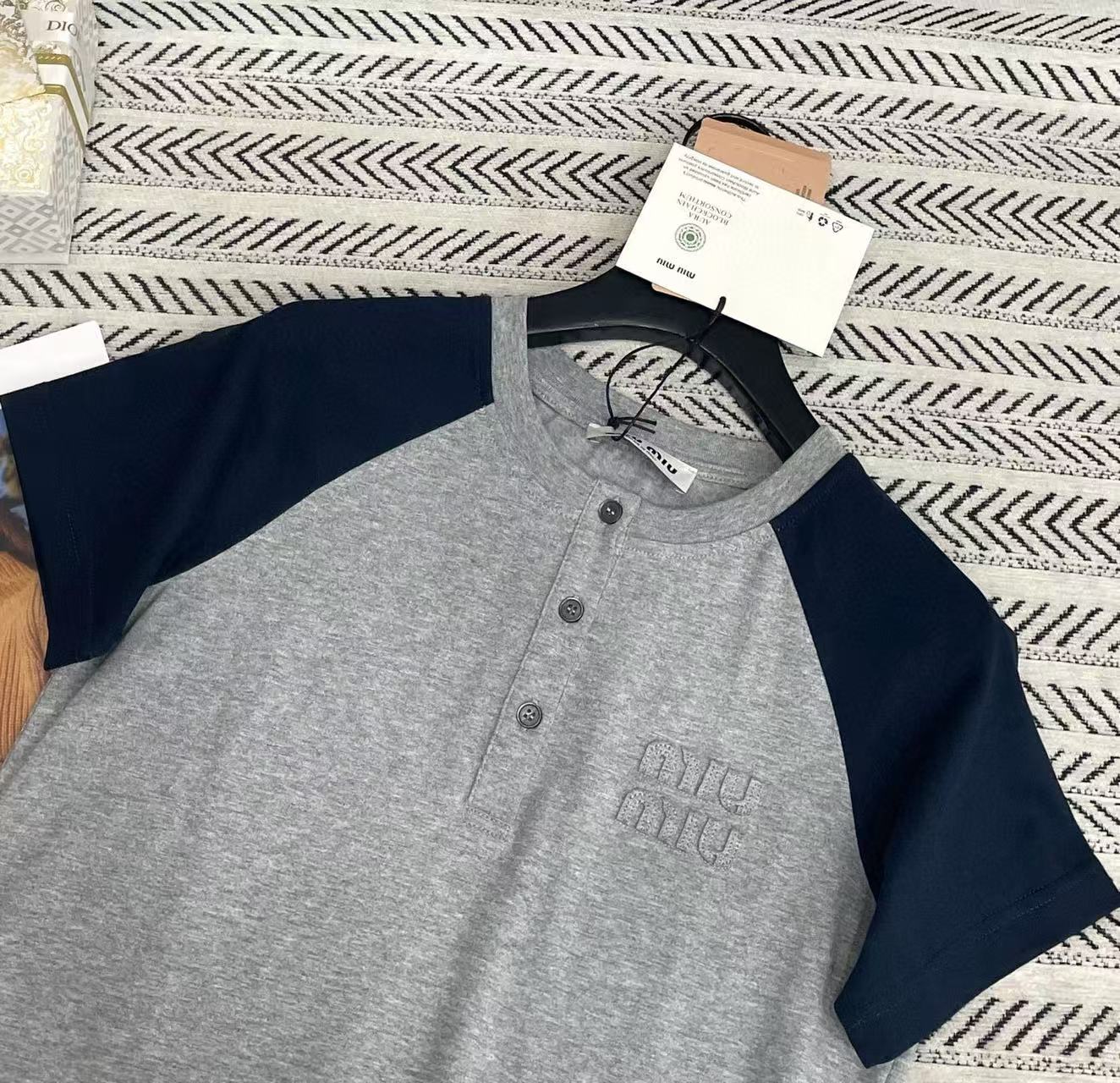 M1UM1U カラーブロック ボタンアップ Tシャツ【50％割引+送料無料】