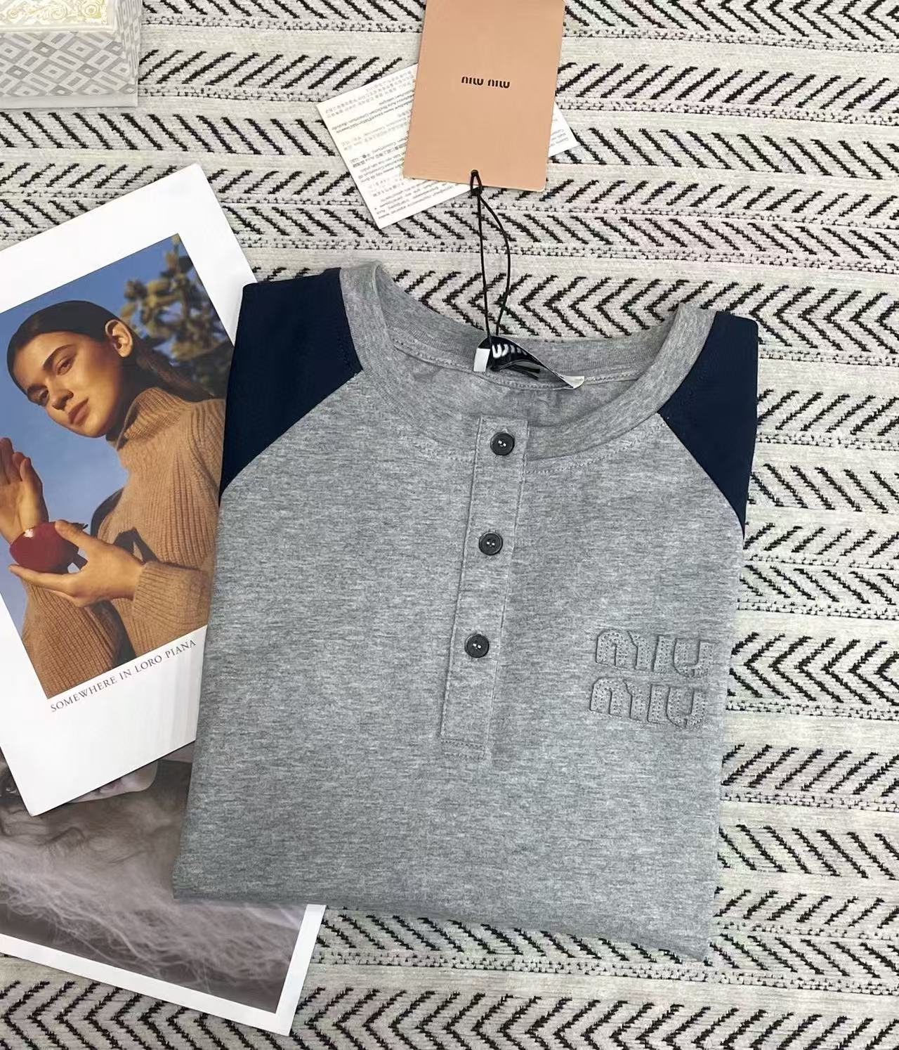 M1UM1U カラーブロック ボタンアップ Tシャツ【50％割引+送料無料】