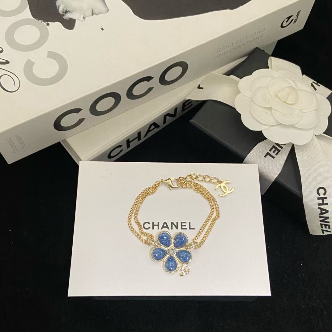CHANE1 ブルーフラワー ダブルレイヤーブレスレット【50％割引+送料無料】