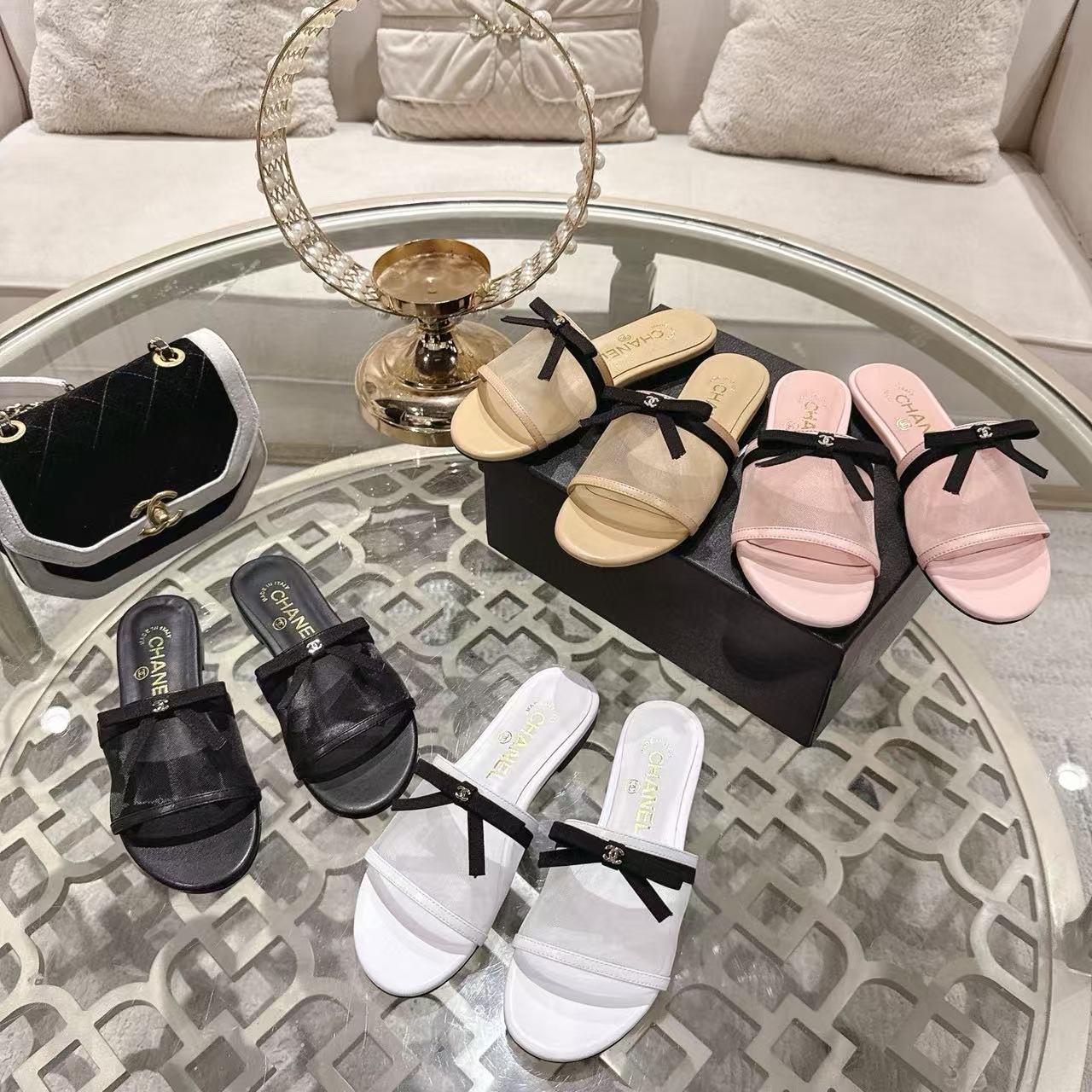 CHANE1 高品質ダブルCボウメッシュスリッパ【50％割引+送料無料】