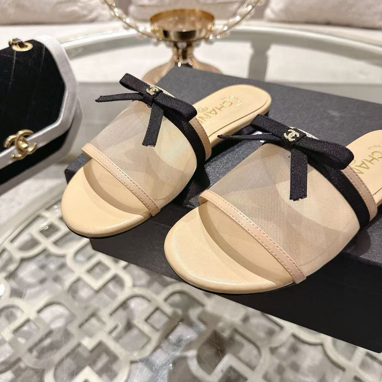 CHANE1 高品質ダブルCボウメッシュスリッパ【50％割引+送料無料】