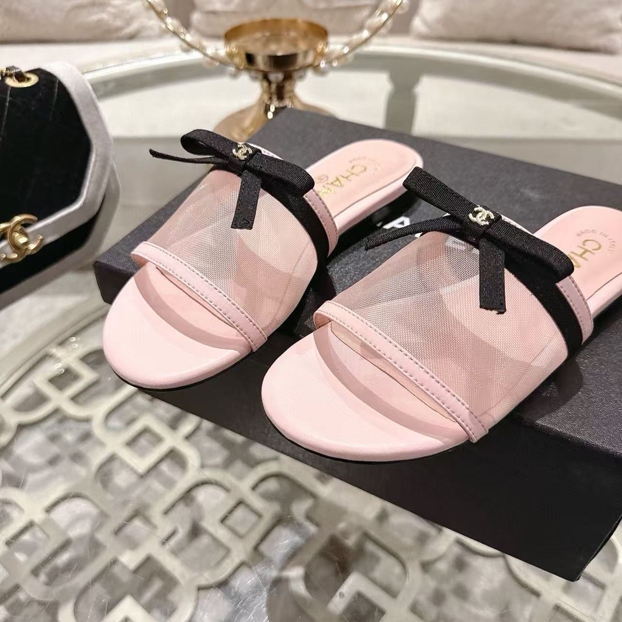 CHANE1 高品質ダブルCボウメッシュスリッパ【50％割引+送料無料】