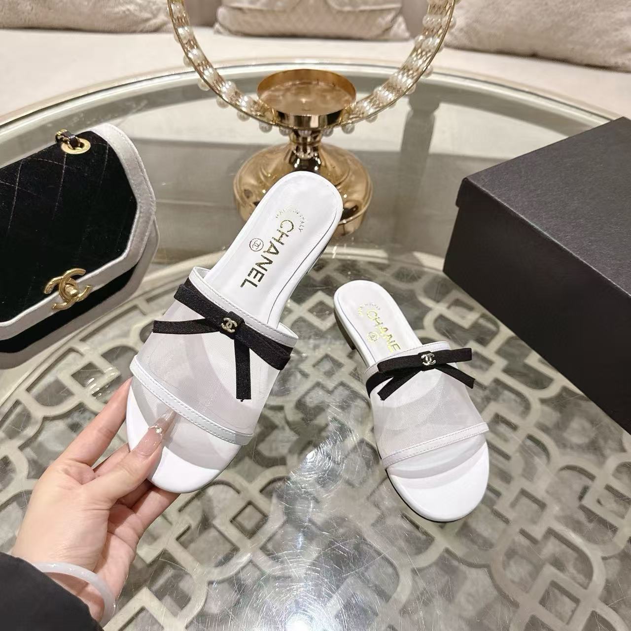 CHANE1 高品質ダブルCボウメッシュスリッパ【50％割引+送料無料】