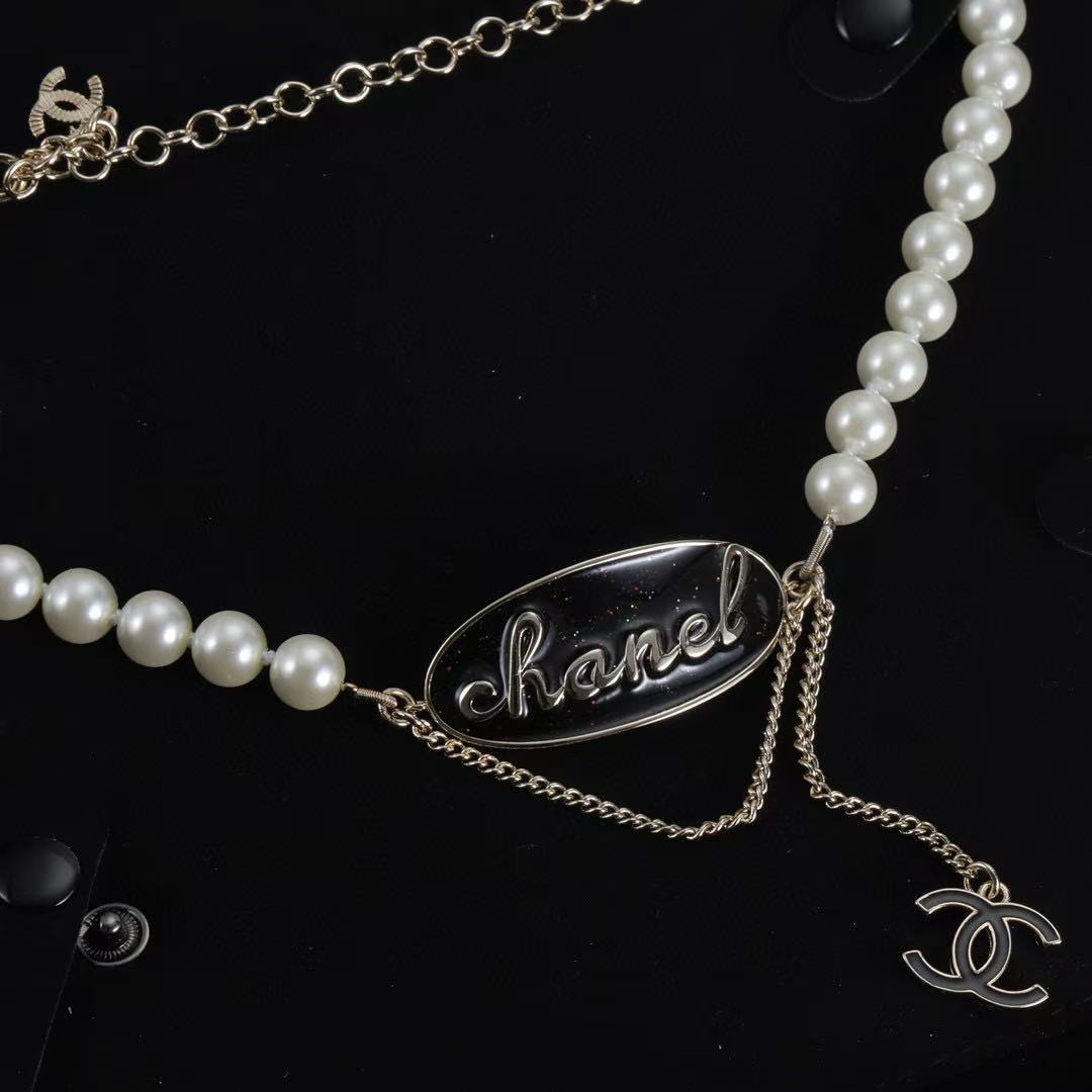 CHANE1 ダブルC パールレターネックレス【50％割引+送料無料】